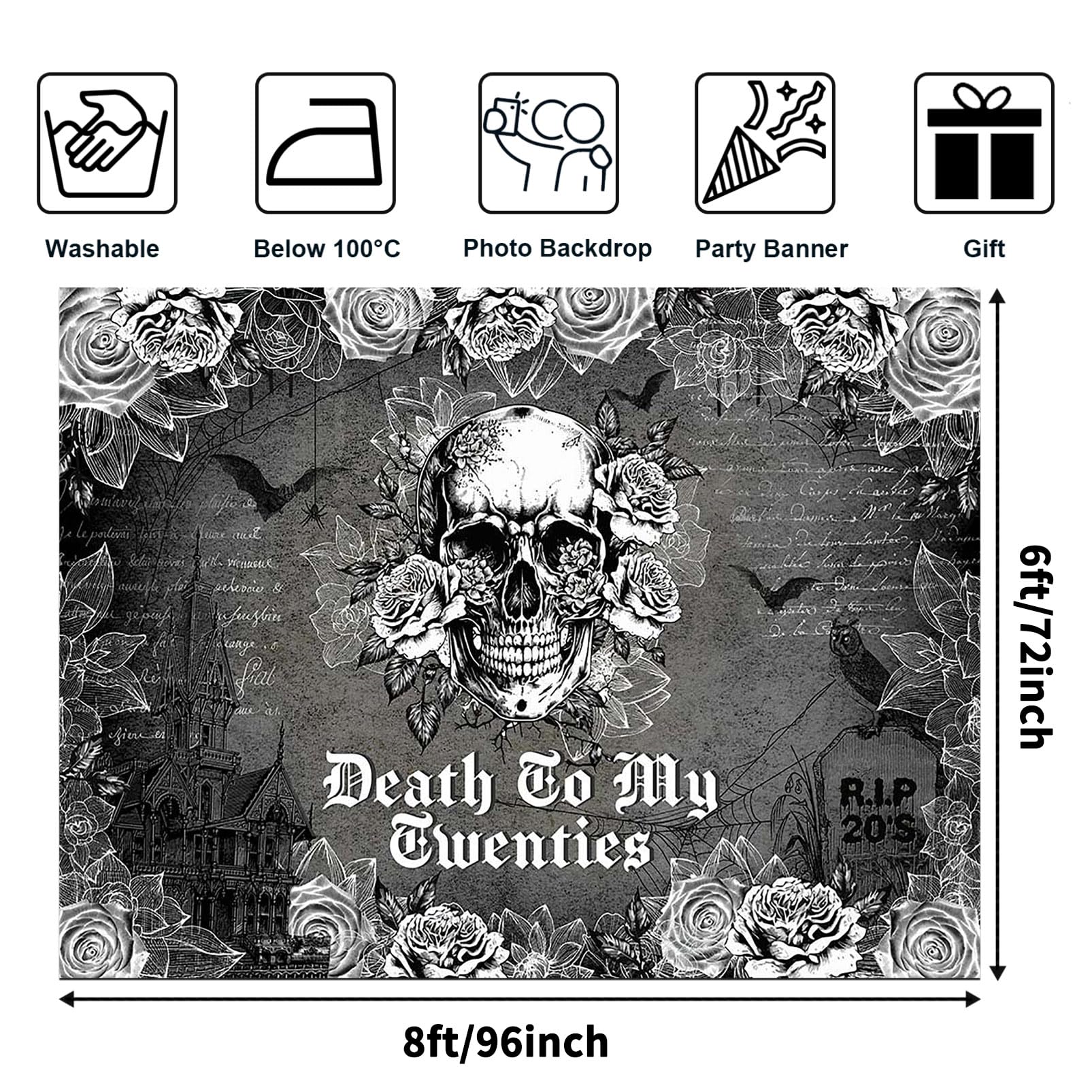 Death To My Twenties Geburtstags-Banner – 2,1 X 1,5 M, Schädel & Blumen-Motiv Für 30. Geburtstag
