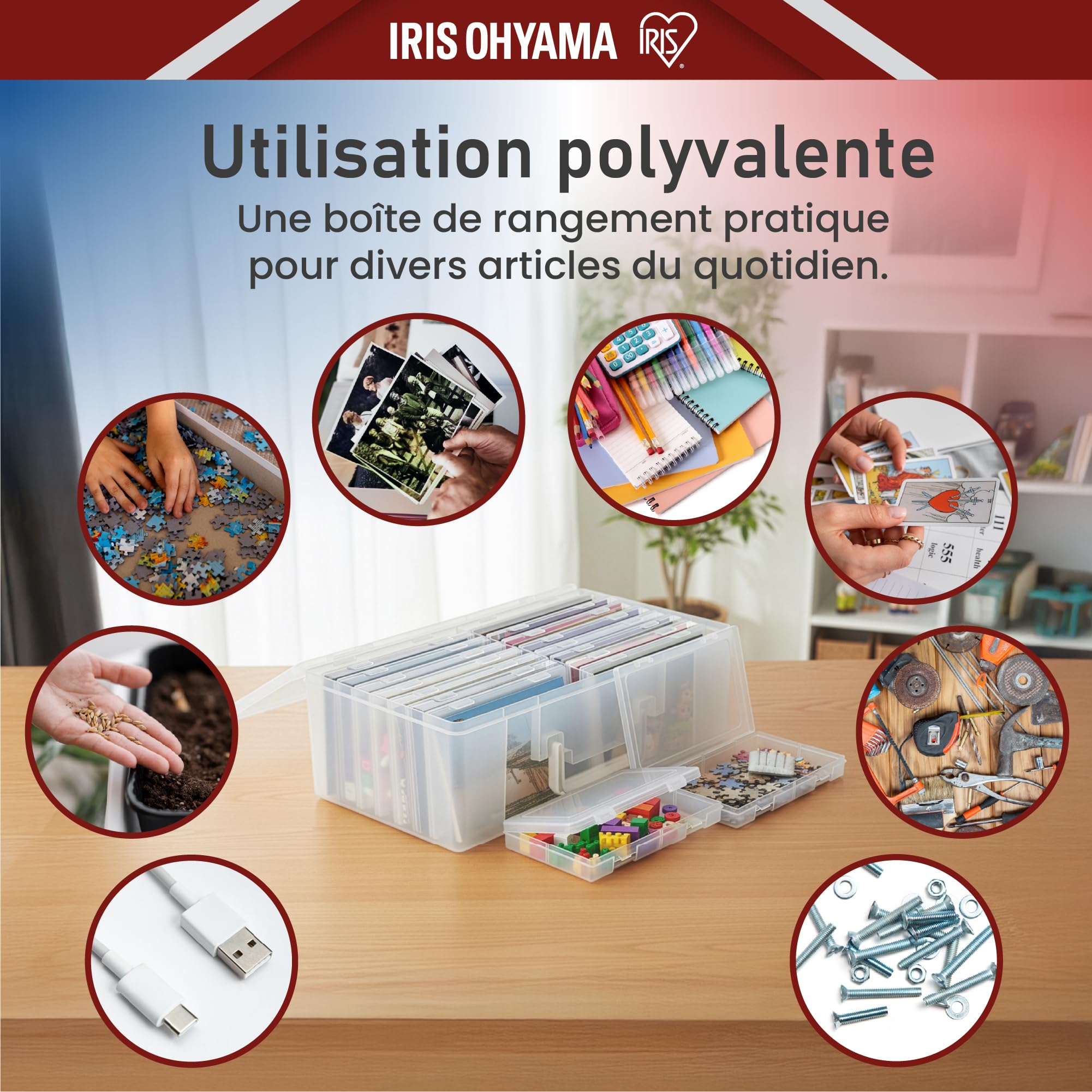 Iris Ohyama, 2er-Set Fotobox mit 16 Innenboxen jeweils, Fassungsvermögen 2560 Fotos (80 per Innerbox), Stapelbar mit Griff und sicherem Verschluss, BPA-frei, Fotobox Aufbewahrungsbox, KP-XLPHO16
