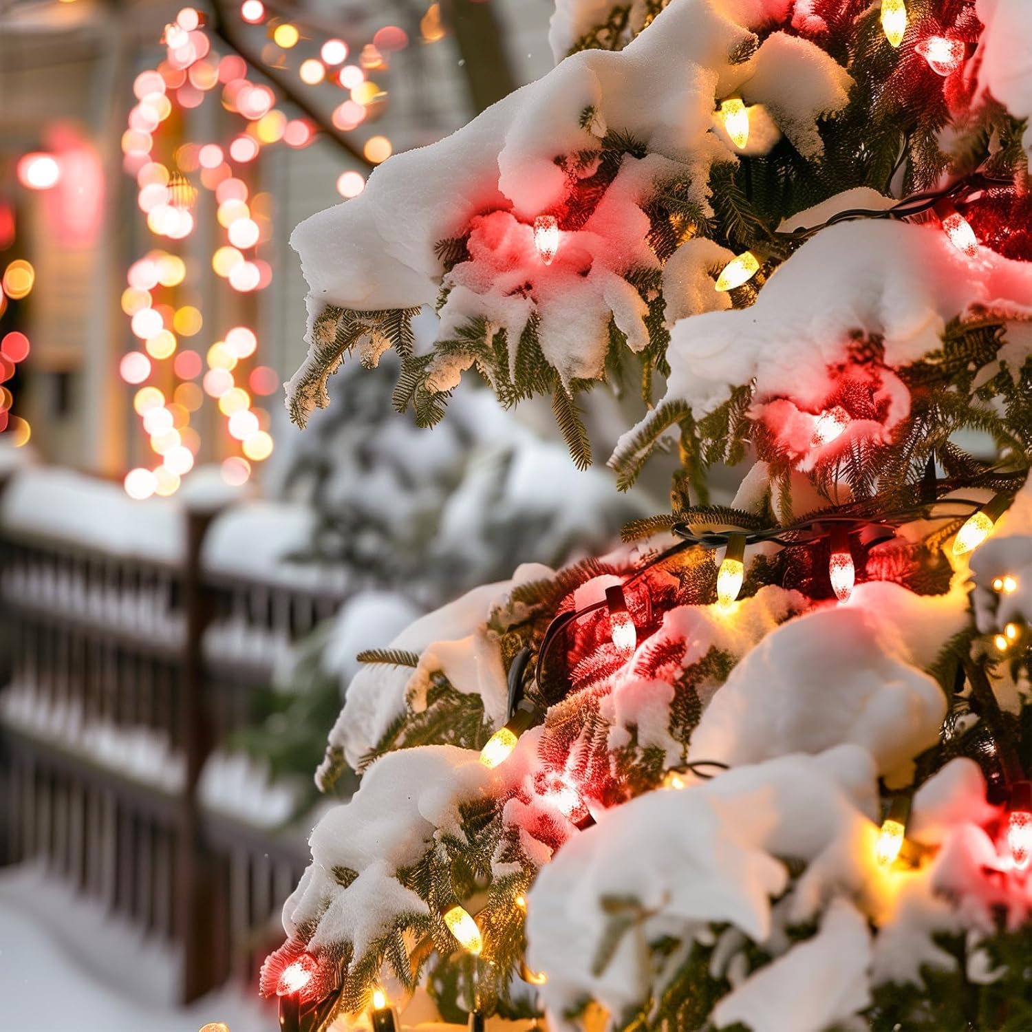 Minetom C9 Christmas Lights Outdoor, 150FT 75 LED Red and Warm White String Lights, Waterproof Connectable UL Certified C9 Lights for Xmas Tree Patio Roofline Garden Yard Indoor Outdoor Decor