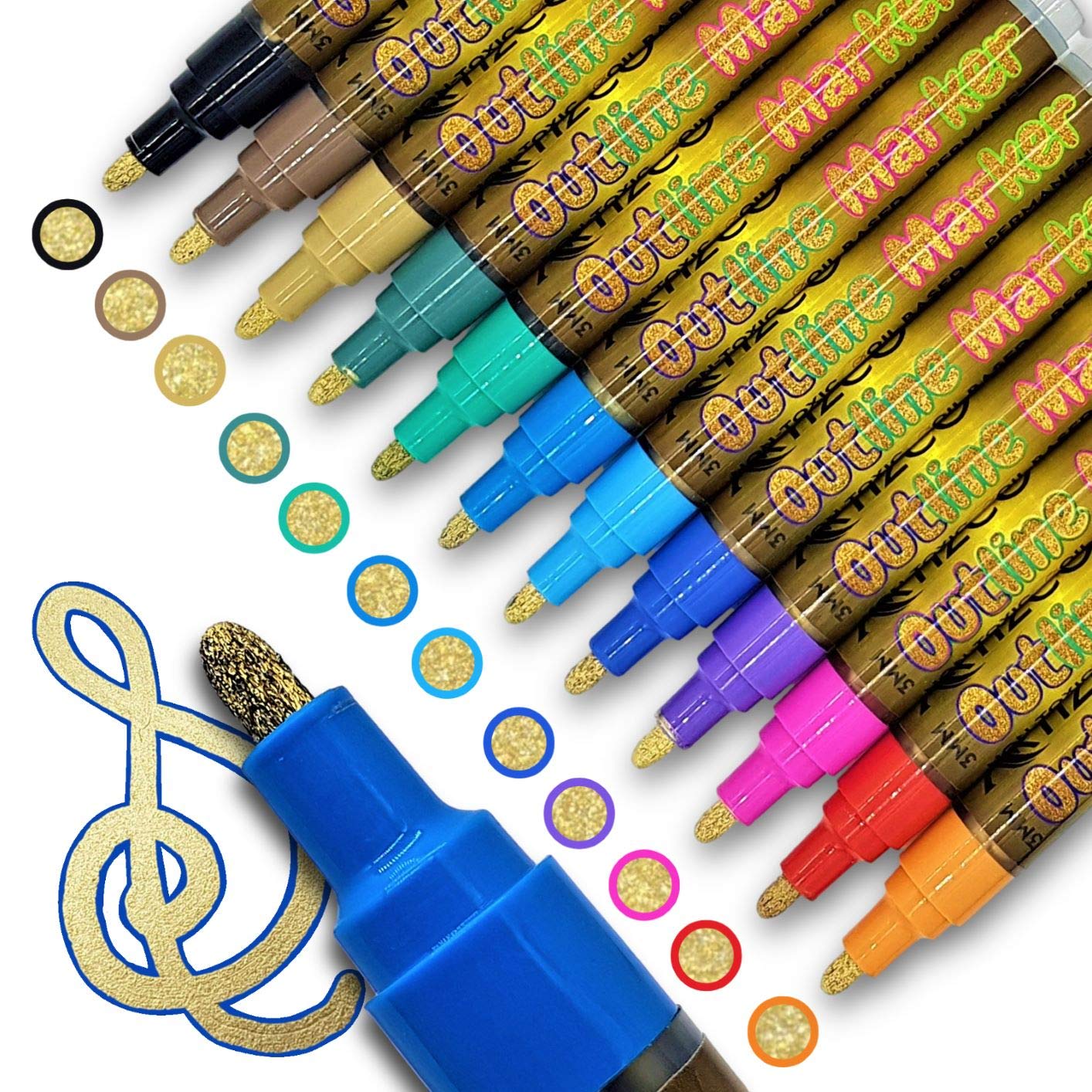 Buy Artizco Super Squiggles Outline Markers 12 Pack, Gold Outline