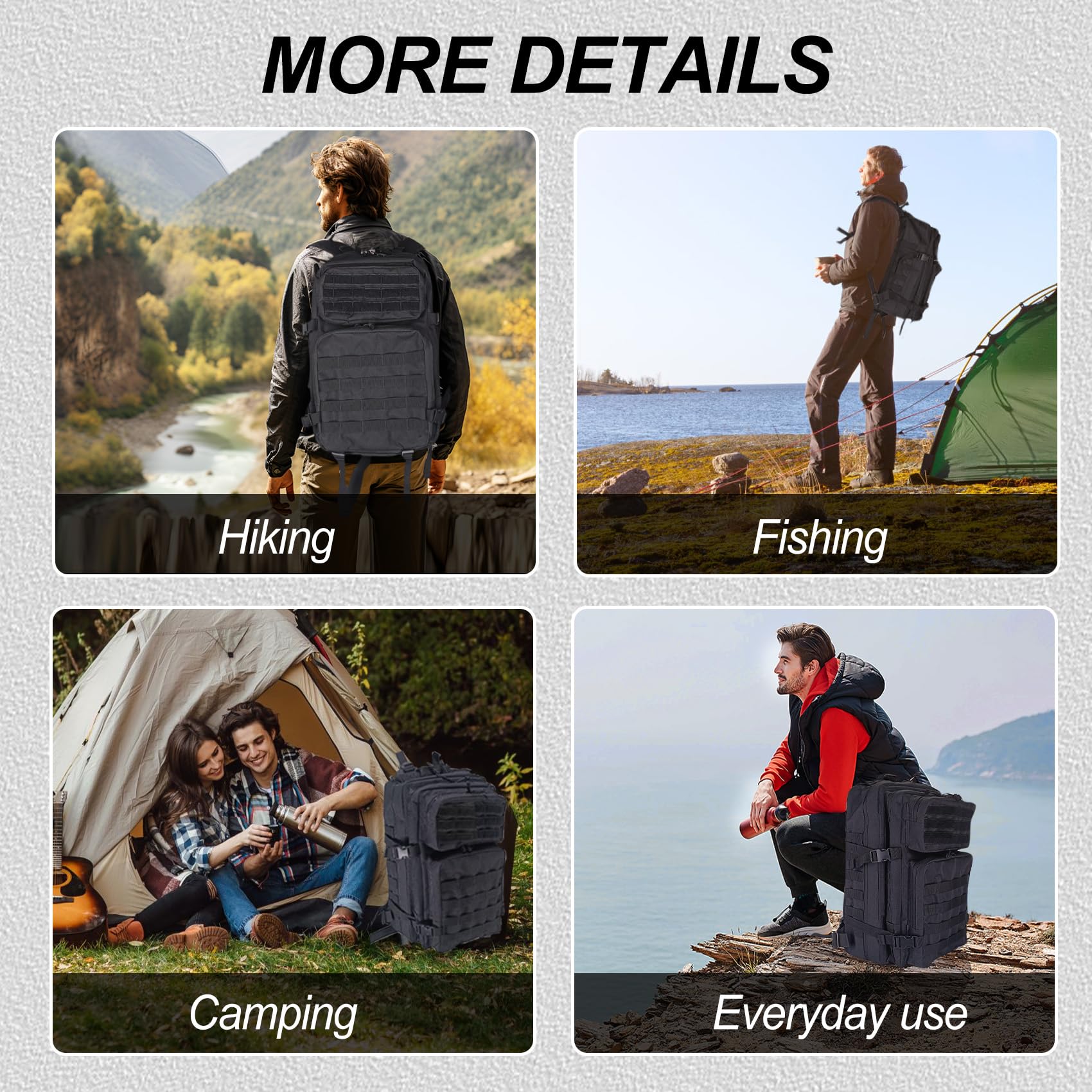 Militär Rucksack Herren,45L Groß Rucksack Wasserdicht Outdoor Assault Survival Wanderrucksack Herren, Taktischer Backpack Geeignet für Jagd,Wandern,Camping und Andere Outdoor-Aktivitäten (Schwarz)
