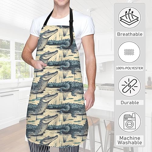 Miniatura 3 de Delantal de cocodrilo, delantal de cocina ajustable de tela Oxford con 2 bolsillos, delantales de cocina impermeables para hombres, mujeres, mamá,