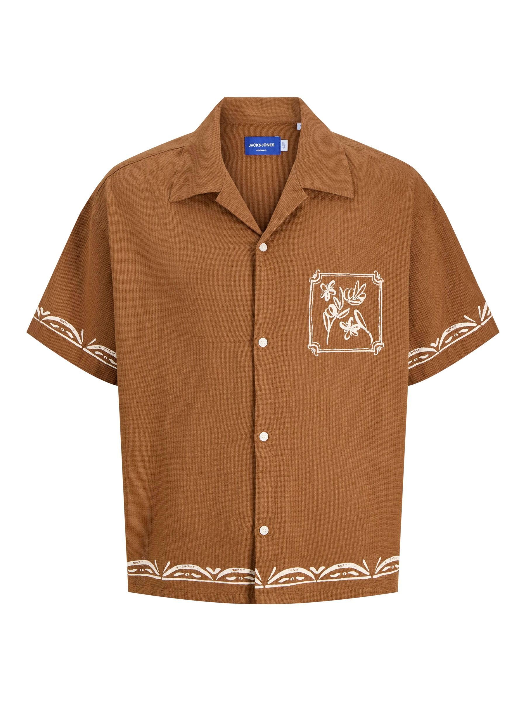 JACK & JONES Men's Joracapulco AOP Resort Shirt SS, Nuthatch, L