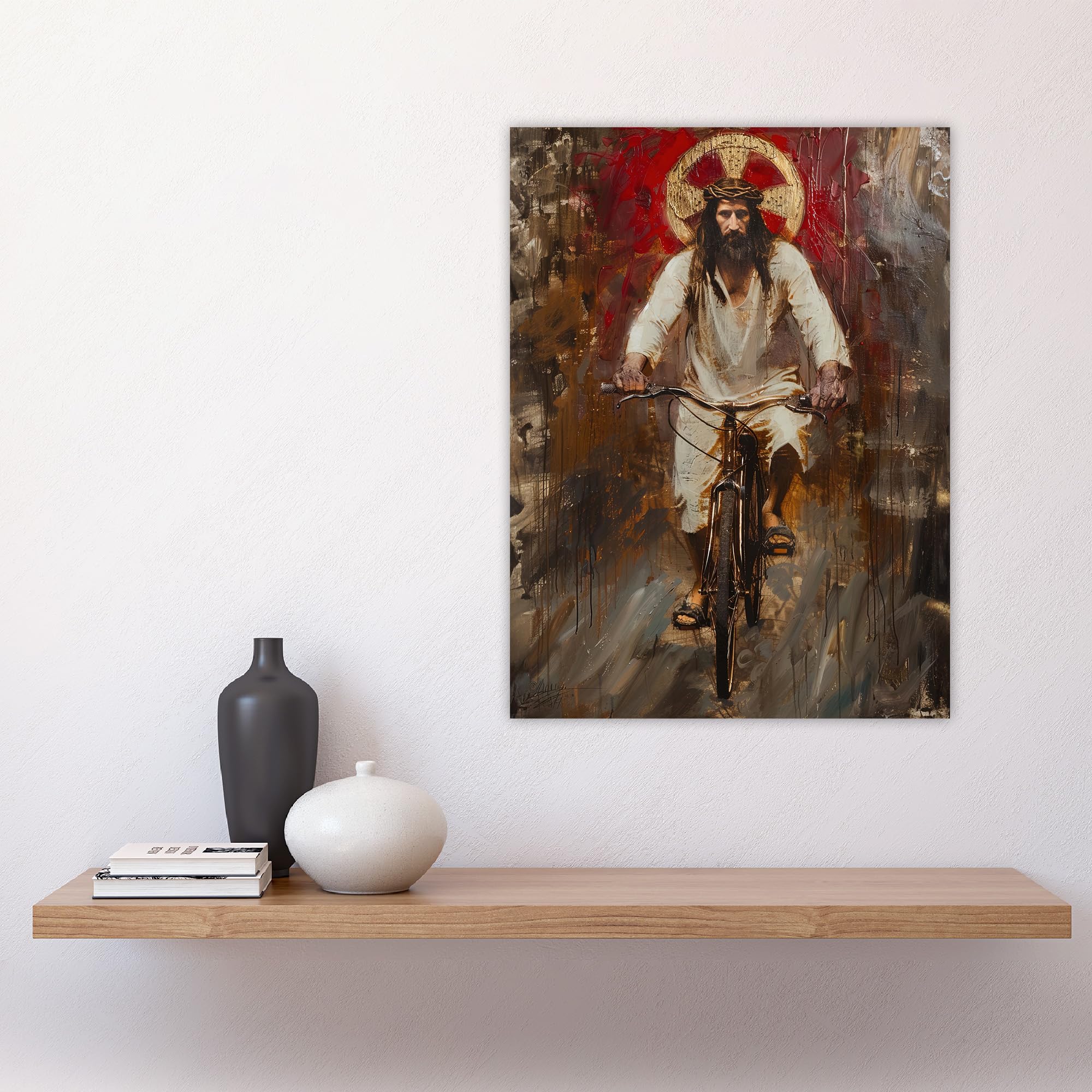 Artery8 Christ on a Bike Funny Oil Painting Living Room Large Wall Art Poster Print Thick Paper 18X24 Inch - Image 4