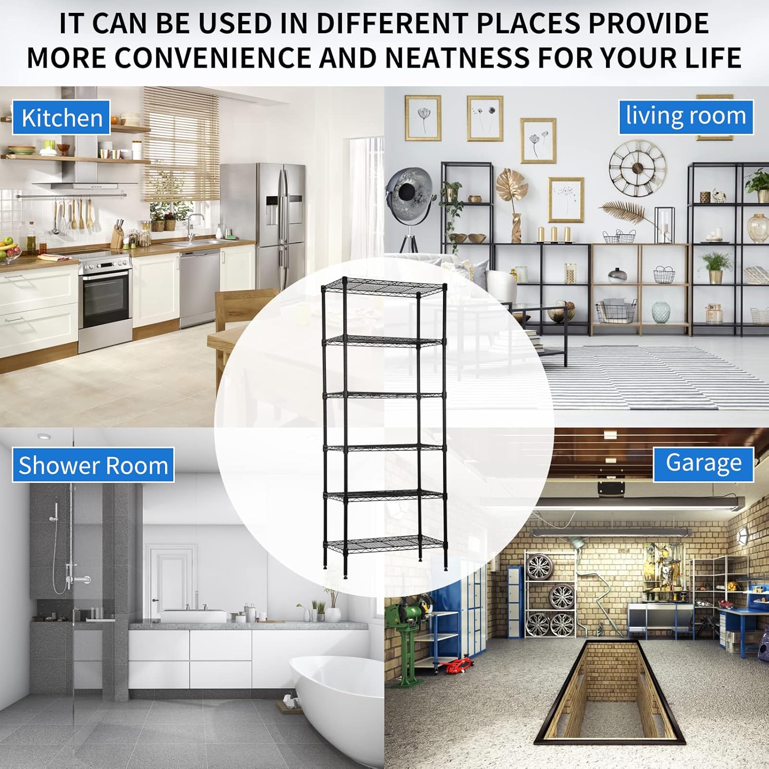 NSF 6-Tier Commercial Shelving - 23" L x 13" W x 59" H Heavy Duty Metal Shelves, 900lb Adjustable Wire Shelves for Garage/Pantry/Kitchen (Black)