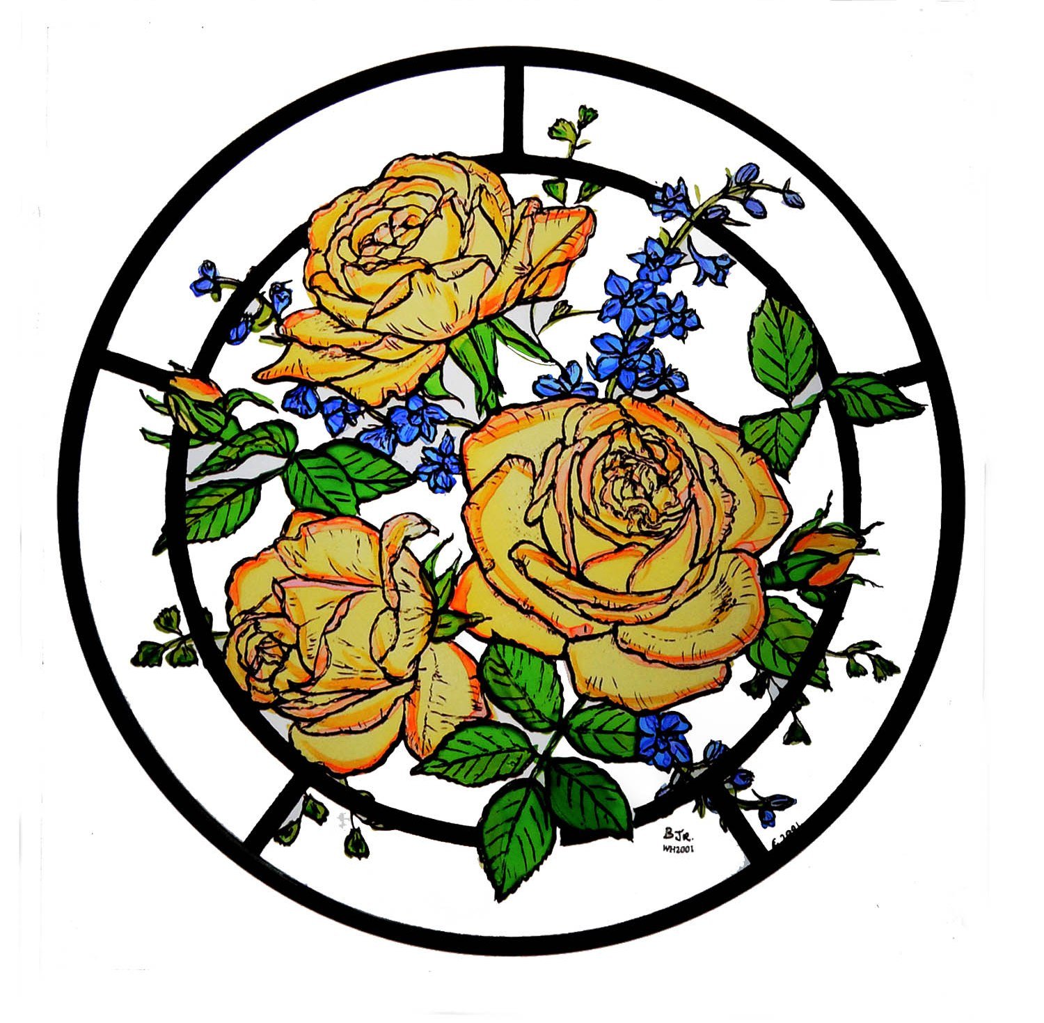 Celtic Glass Designs Golden Hensita Static Window Cling In A Roses Design