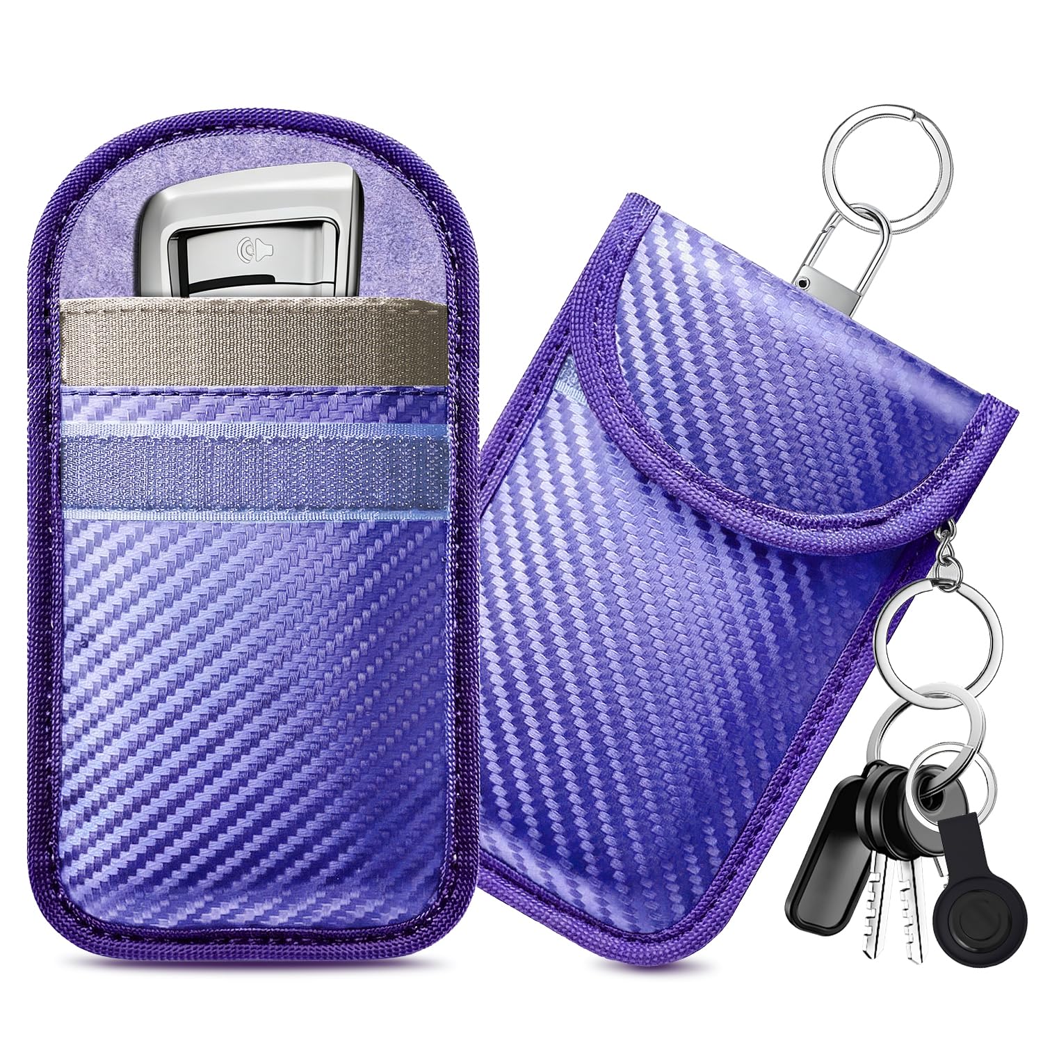 caslord Faraday Pouch for Car Keys, Pack of 2 Anti-Theft RFID Key Fob Protection Bag with 4 Pack Key Rings for Car Security, M, Red and Blue — view 10