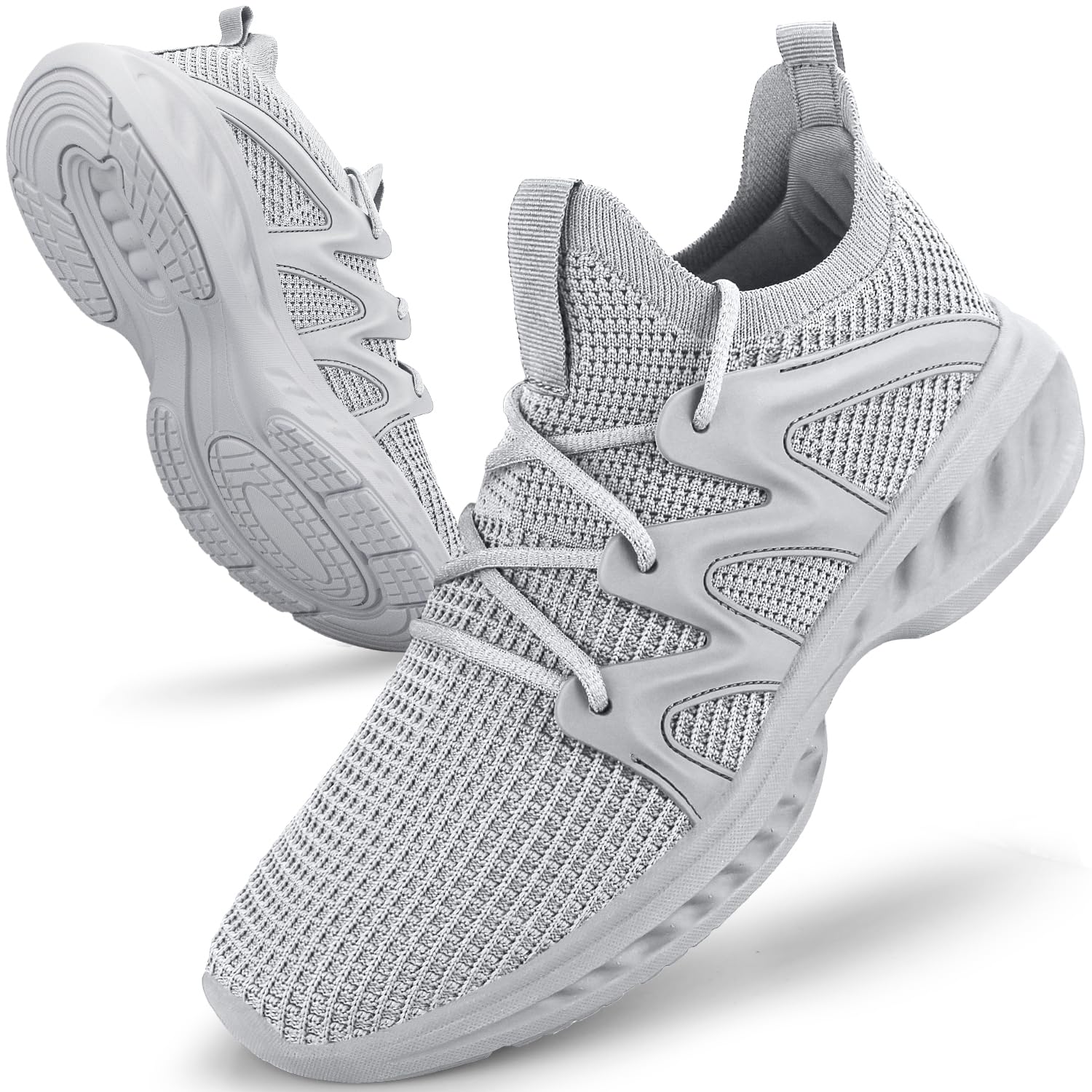 Pujcs Men's Slip on Running Shoes Non Slip Walking Tennis Shoes Lightweight Gym Workout Shoe Breathable Fashion Sneakers Light Grey 10.5