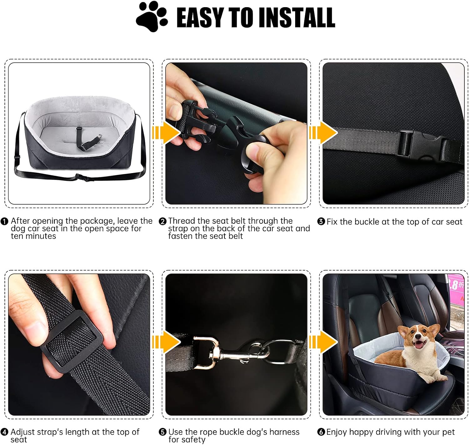 NIBESSER Dog Car Seat, Dog Booster Seat for Small Dogs or Cats Pet Travel Safety Car Seat Dog Bed for Car Non-Slip Washable Pet Car Seat for Dogs Comfortable Removable Cushion (Black) : Pet Supplies