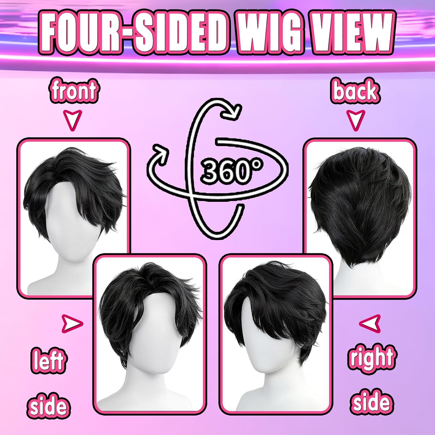 Short Black Wig Short Straight Black Emo Wig Goth Scene Hair Wigs Anime Singers Wigs for Cosplay Costume Outfit Halloween Dance Stage Party Daily Use + Hair Cap