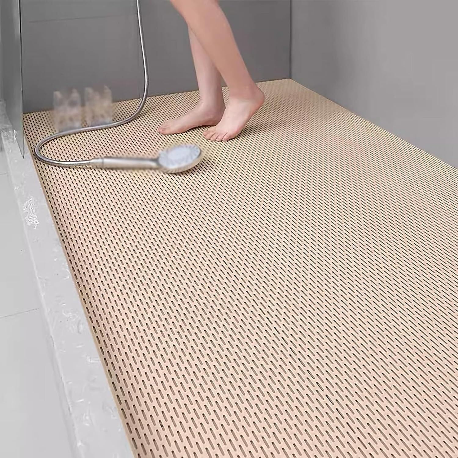 QYMYOZ PVC Drainage Mats For Bathroom And Kitchen Waterproof Floor Mats(Beige,90cm x 120cm)