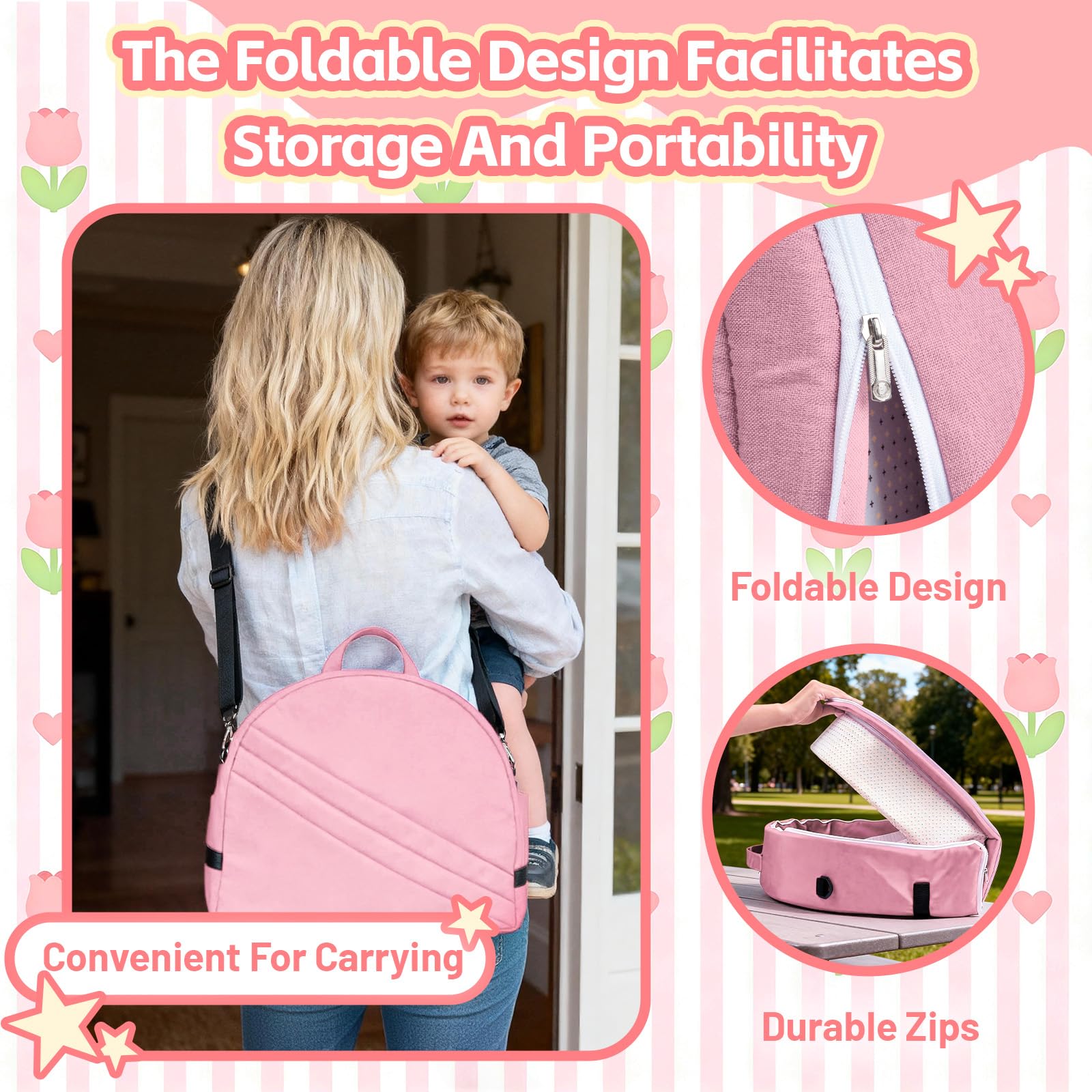 Baby Nest,Baby Bettchen Nest, atmungsaktiver Babylounger,Portable Baby Reisebett mit Moskitohaube – Inklusive Matratze & Tragetasche – Leicht & Kompakt (Rosa)
