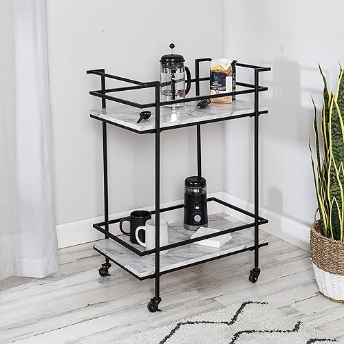 Miniatura 4 de Honey Can Do 2-Tier Rolling Bar &amp; Serving Cart, Black &amp; White Faux Marble CRT-09861 Black