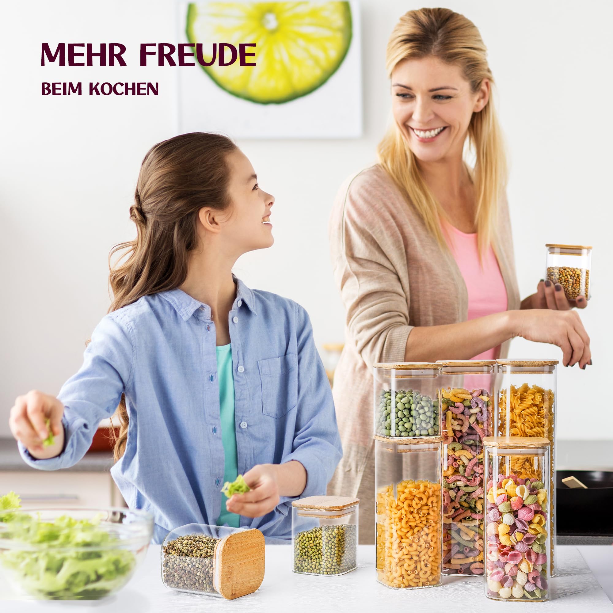 Premium Vorratsgläser eckig [400 & 920 ml] Extra Robust | Vorratsdosen Glas mit Deckel | Vorratsbehälter | Vorratsgläser mit Deckel luftdicht | Vorratsglas mit Holzdeckel | Glass Jars