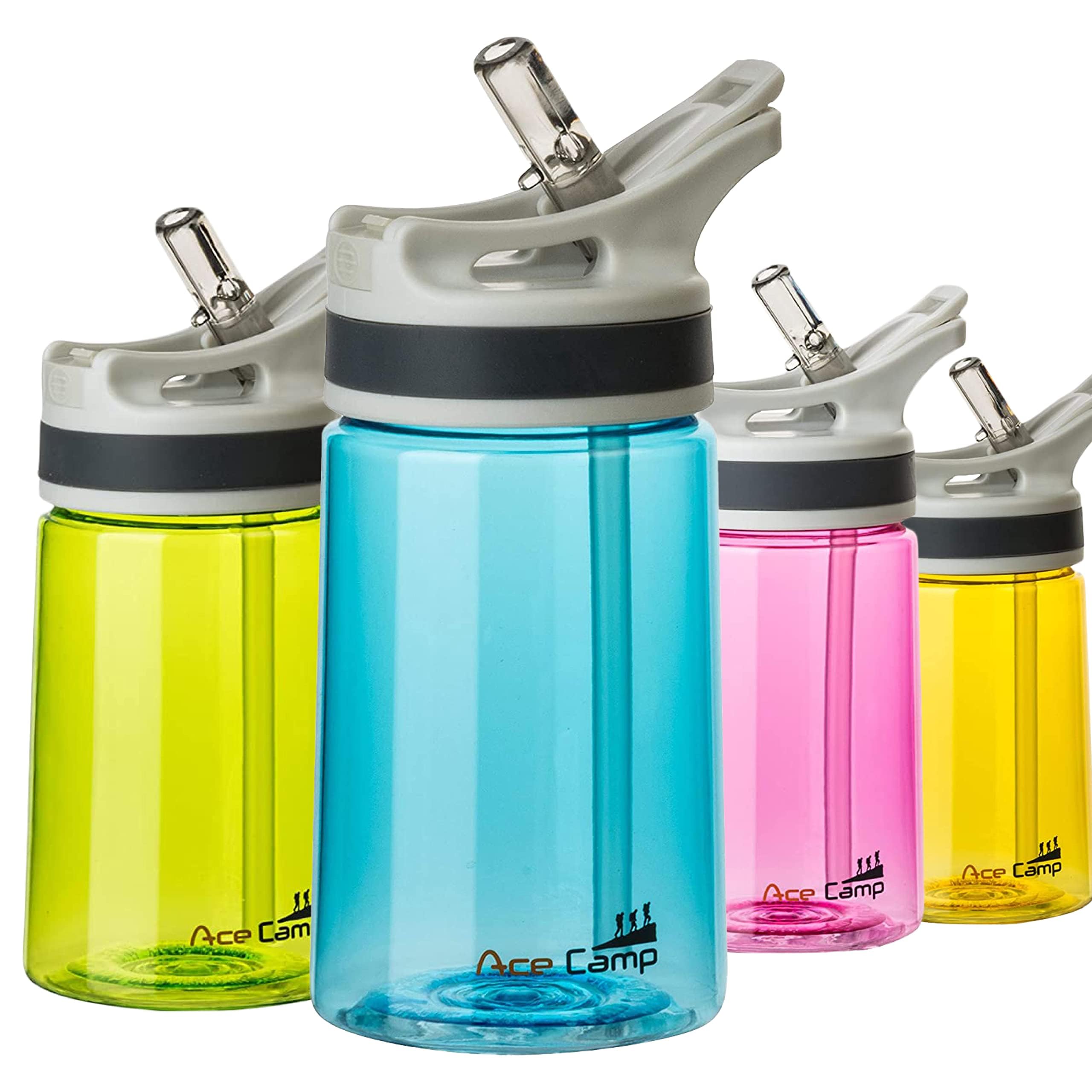 AceCamp TRITAN Spring Lid Drinking Bottle, BPA-Free, Water Bottle, Sports Bottle, Leak-Proof with Straw 350 ml, 600 ml, 800 ml, Blau 350ml, 350 ml