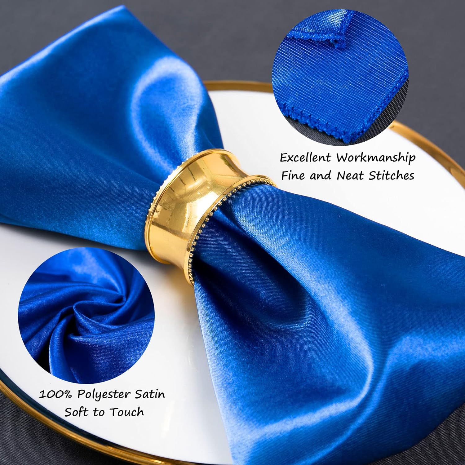 SiinvdaBZX 100 Pieces Royal Blue Cloth Napkins 12 x 12 Inches, Small Size Square Satin Napkins Silky Soft Dinner Napkins or Handkerchief for Banquet Wedding Christmas Thanksgiving Decoration