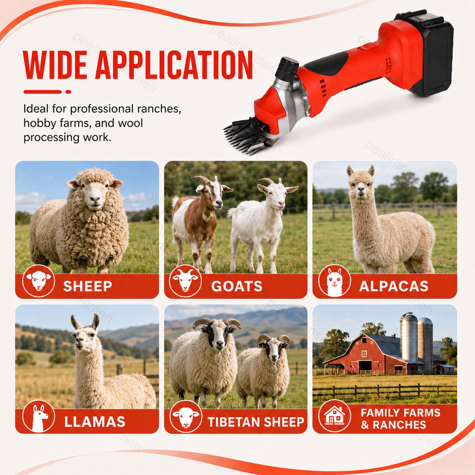 Esquiladora Eléctrica Manual para Ovejas, Tijeras Profesionales Recargables para Lana 2026 550W con Motor 2800 RPM, Esquiladora Compacta para Granja y Rancho, 1300mAh Orange-2Batteries
