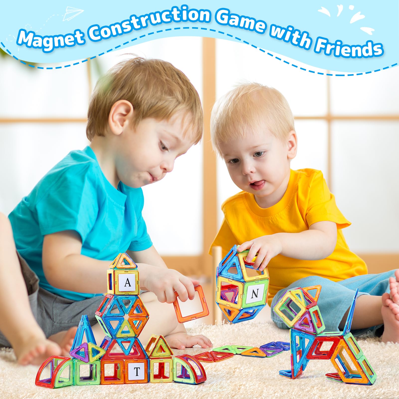 Set di mattonelle magnetiche per bambini 116PC - mattonelle da costruzione, giocattoli da costruzione STEM, regalo educativo di blocchi magnetici per bambini e bambine