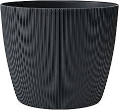 KONZEPT Large Flower Pot, Anthracite, Grooved Structure, 26 cm, Plastic Planters for Indoor Plants, Ideal for Living Room, Kitchen and Balcony
