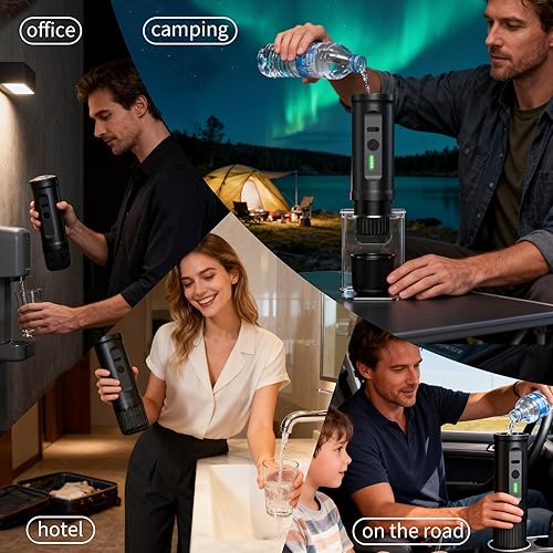 Miniatura 7 de Cafetera de camping con soporte plegable, máquina de café espresso portátil para viajes, exteriores y oficina, presión de 20 bares, batería de 7500