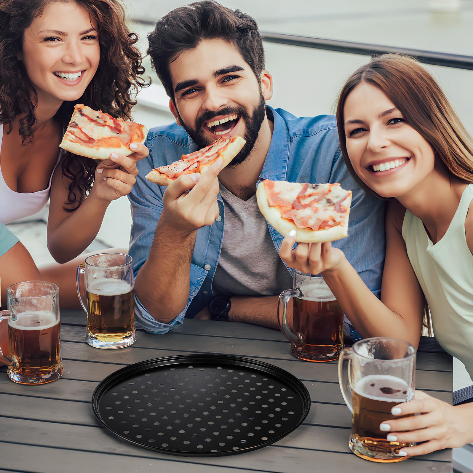2 Pezzi Teglia Pizza Carbonio Teglie Rotonde Antiaderenti Forno Facile da Pulire per Pizza e Dolci Resistenti e Versatili per Cucina