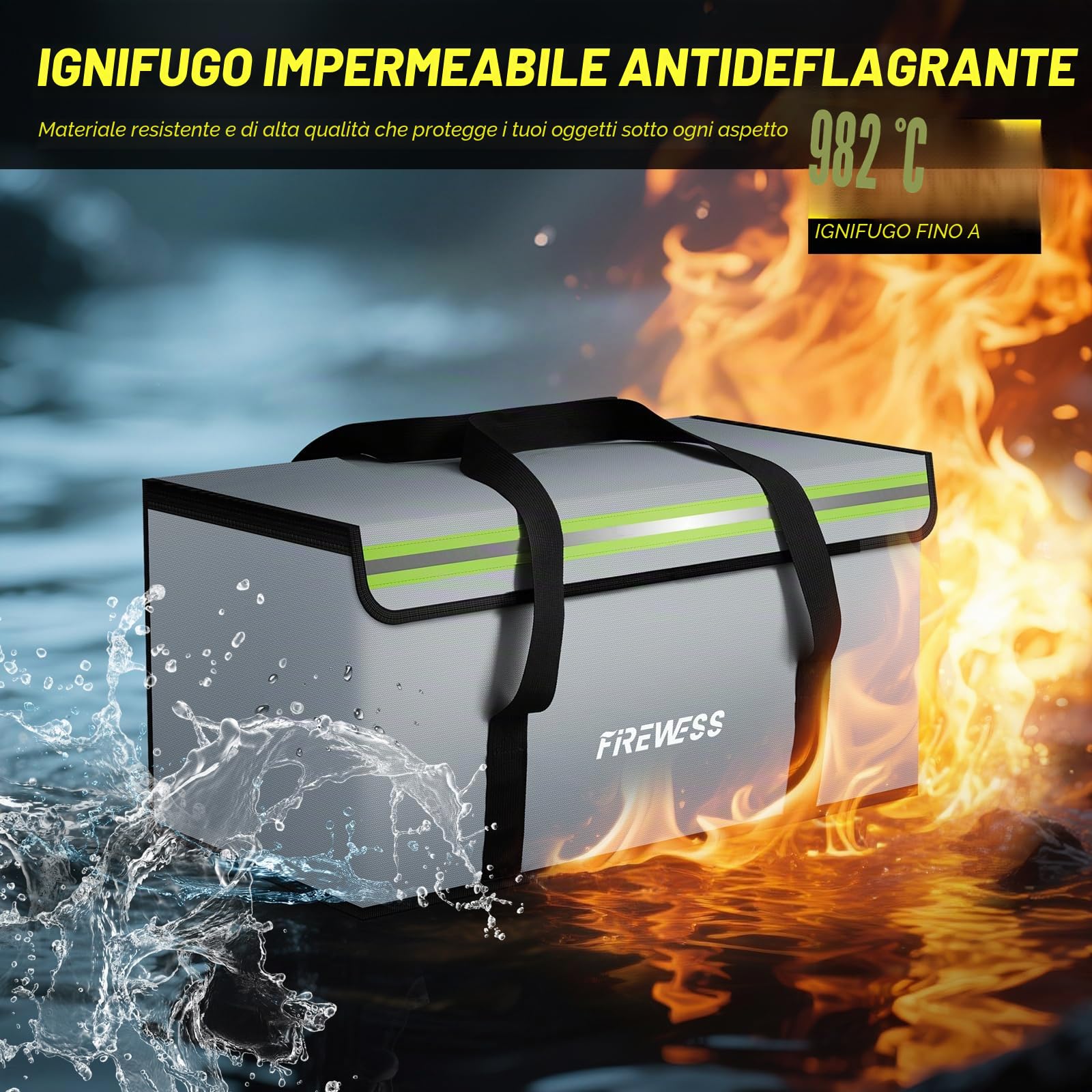 Lipo Safe Bag, Resistente al Fuoco Ignifuga, Impermeabile, 60 x 30 x 30 cm, Grande borsa a prova di fuoco Lipo per documenti in formato A4, banco passaporto, gioielli di valore