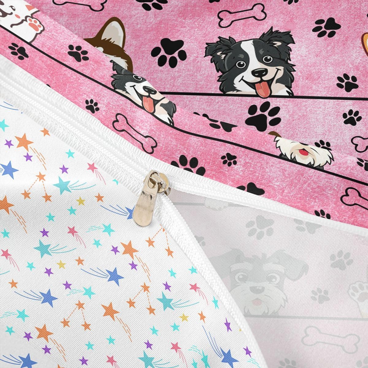 Manfei Cute Dog Kids Duvet Cover Set Toddler Size,Lovely Puppy Animals Paw Print Bedding Set,Kawaii Cartoon Style Room Decor,Pink Quilt Cover,1 Pillowcase(No Comforter) image 4