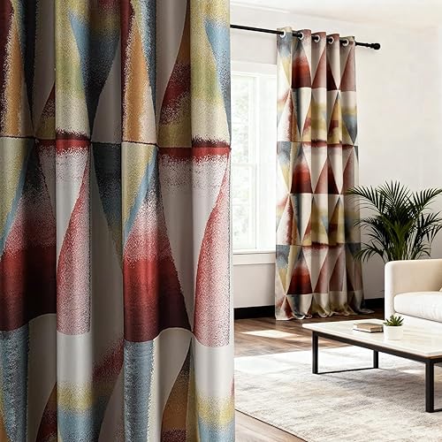 Leeva Cortinas opacas geométricas de 96 pulgadas de largo, con aislamiento térmico, cortinas de oscurecimiento de habitación para sala de estar y