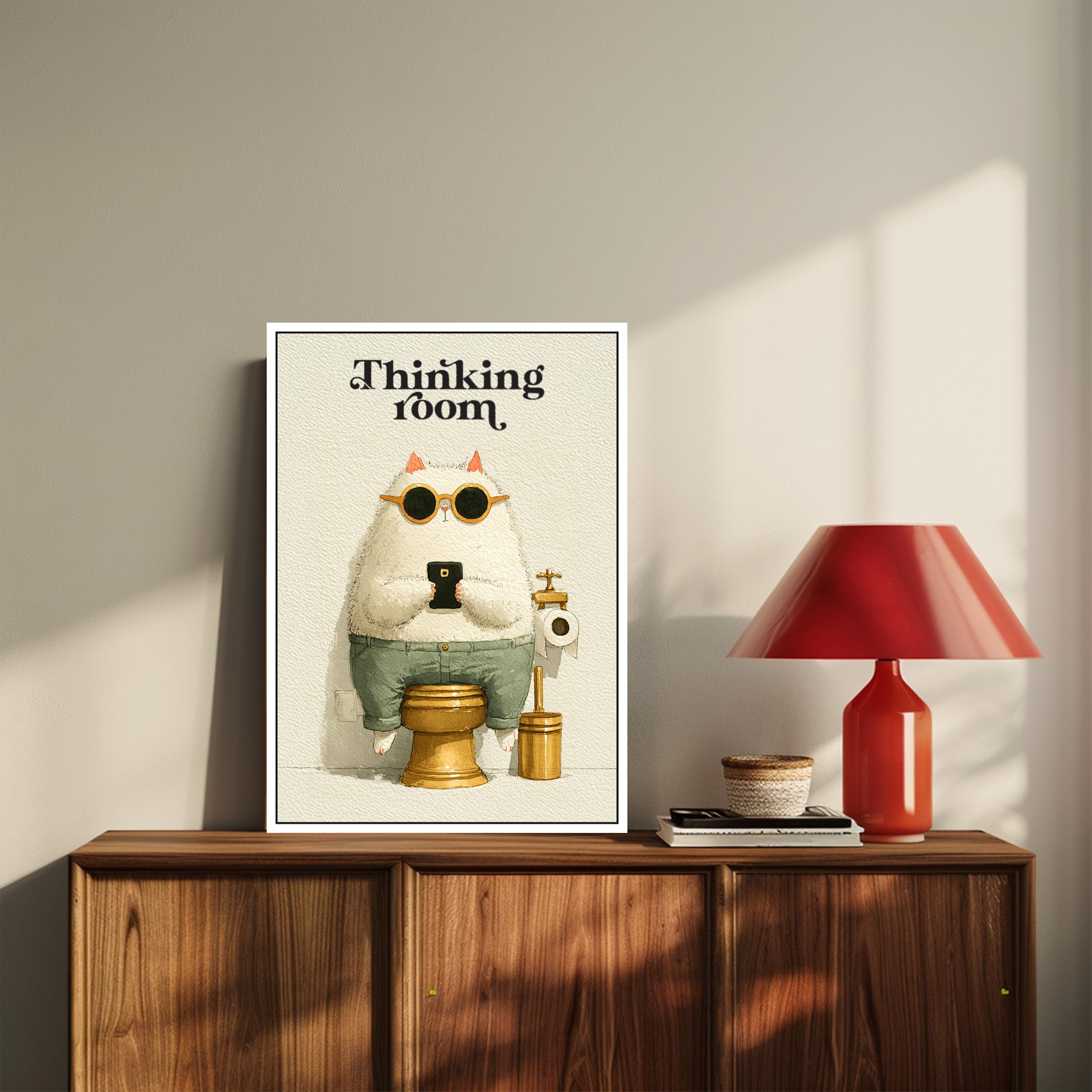 Thinking Room Funny Bathroom Door Sticker, White Cat and Blue Elephant Design, 8.2x11.5 Inches, Watercolor Style Bathroom Door Decor (Style 2) 4