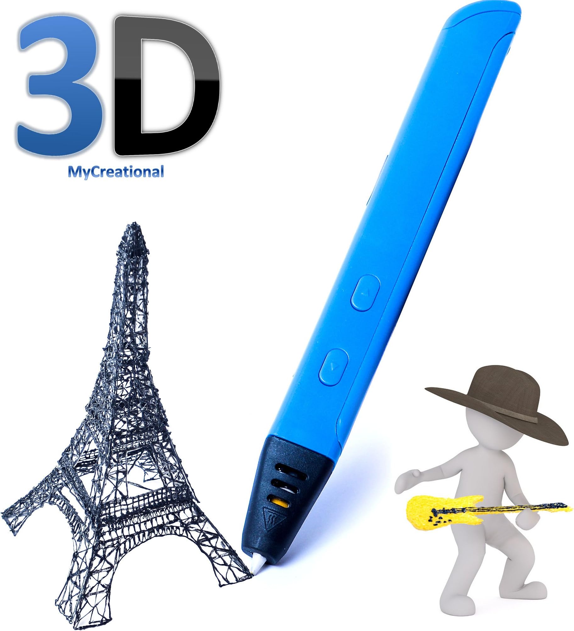 Professional 3D Printing Pen, 3D Pen kit, 3D Art Pen, 3D Drawing Pen for Education, 3D Modeling, Art, and 3D Doodling for kids and artists, 3 rolls 1.75mm PLA filament included (Blue), slim, ABS/PLA