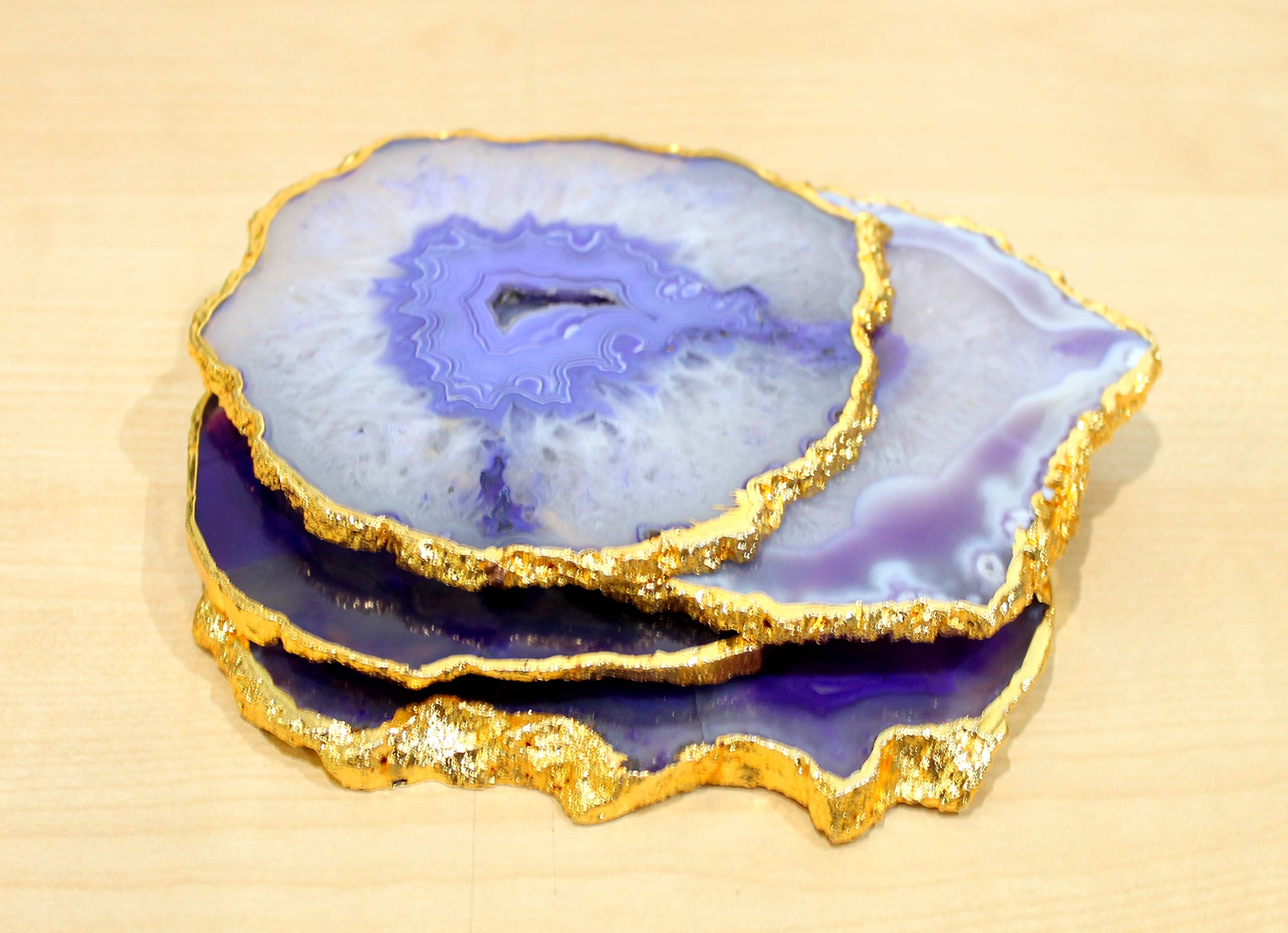 Lot De 4 Dessous De Verre En Agate Naturelle - Pierre Semi-précieuse, Motifs Uniques, Feutre Silicone - 4