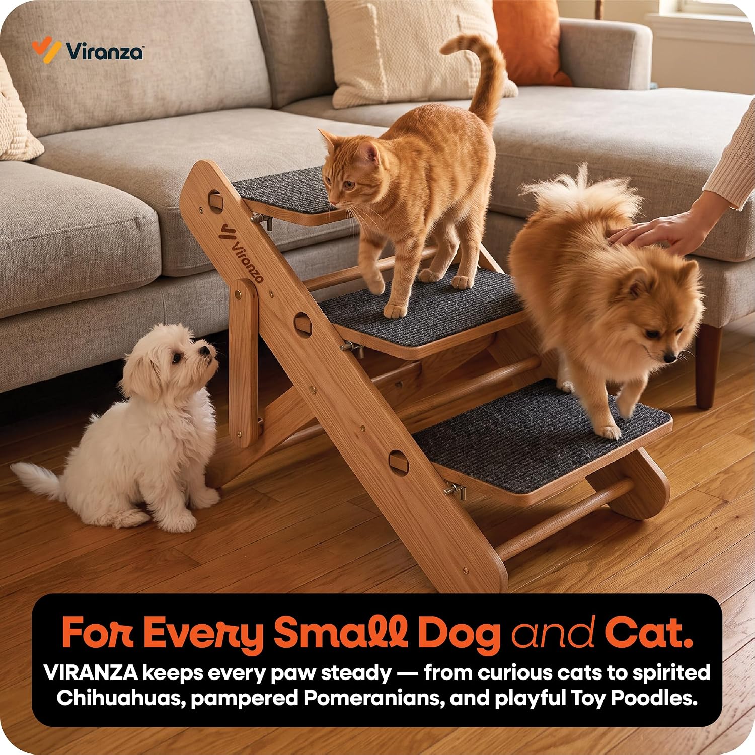 2-in-1 Dog Stairs for Small Dogs Wooden Dog Ramp for Bed |3-Step Pet Stairs | Dog Stairs for Bed, Couch & Car, Foldable Pet Steps with Non-Slip Design for Extra Small & Small Dogs and Cats