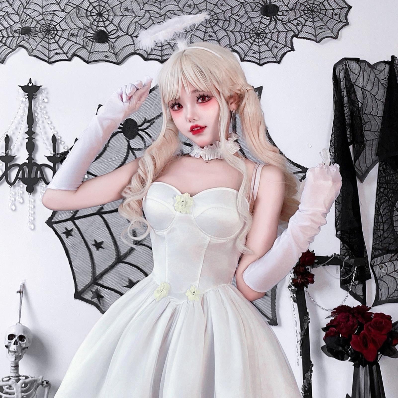 Engelskostüm Damen Cosplay Halloween Cosplay weiße Beung mit Handschuhen