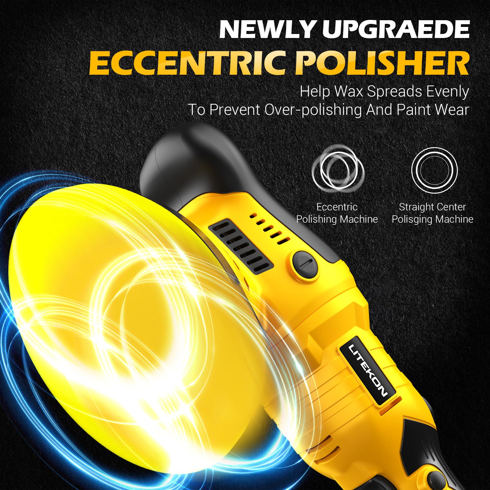 Kit de pulidor inalámbrico compatible con batería De-Walt de 20 V (sin batería), pulidora orbital de alta potencia de 2800-5800 RPM con velocidad variable, 21 accesorios de pulido, para pulido