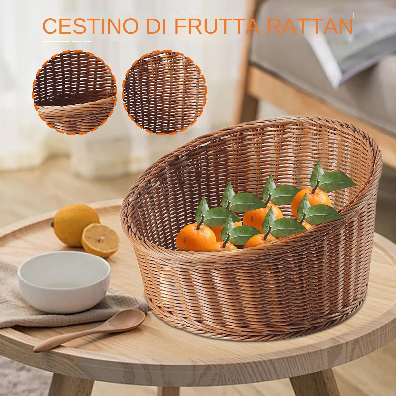 Cesta De Pan bandeja organizadora portafrutas imitación ratán aperitivos | Cesta De Mimbre Para Servir Pan Cocina Restaurante Picnic Panadería Desayunador Mesa Comedor