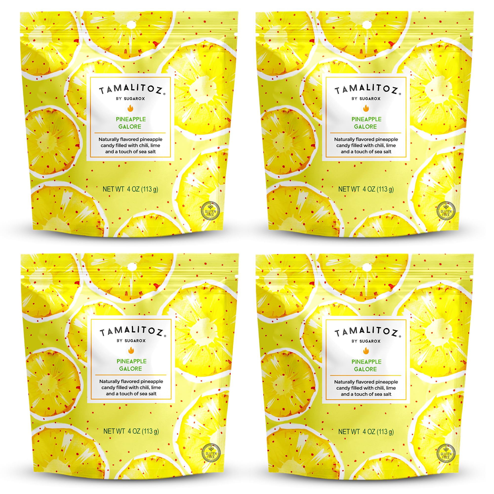 Tamalitoz Pineapple Galore – Mexican Candy Spicy Pineapple Hard Candy with Chile, Lime & Sea Salt – Handcrafted Fruity Candy, Gluten-Free, Kosher, No Artificial Colors – 4 Bags, 4oz Each