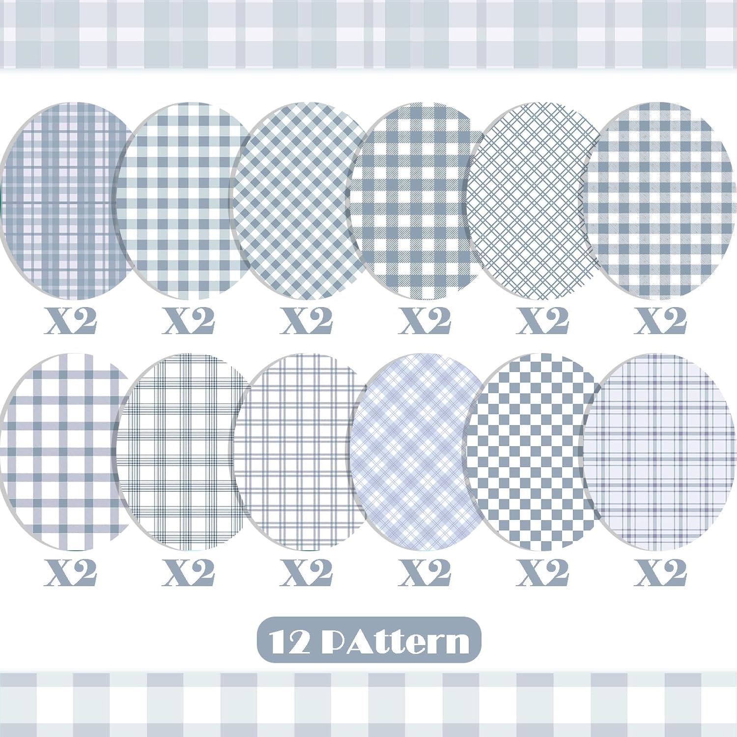 24 Sheets Dusty Blue Plaid Scrapbook Paper, Double Side Dusty Blue Lattice Decorative Craft Paper Folded Flat for Spring Easter Birthday Card Making Baby Showers Photo Album Decor, 12'' x 12''