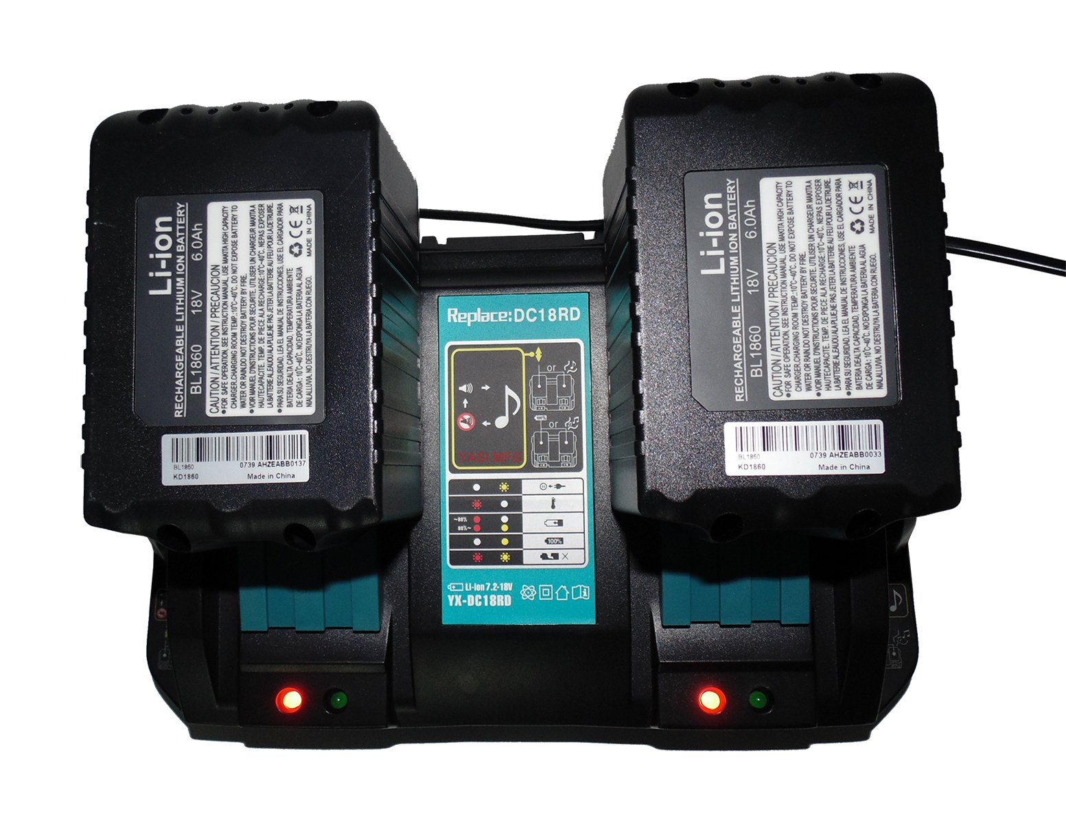 YASI MFG Cargador para Makita DC18RD Doble Cargador rápido 14.4 V - 18 V 4 A DC18RA DC18RC para Makita 18V BL1815 BL1830 B BL1840 B BL1850 B & 14.4V BL1415 BL1430 B BL1440 B BL1450 B