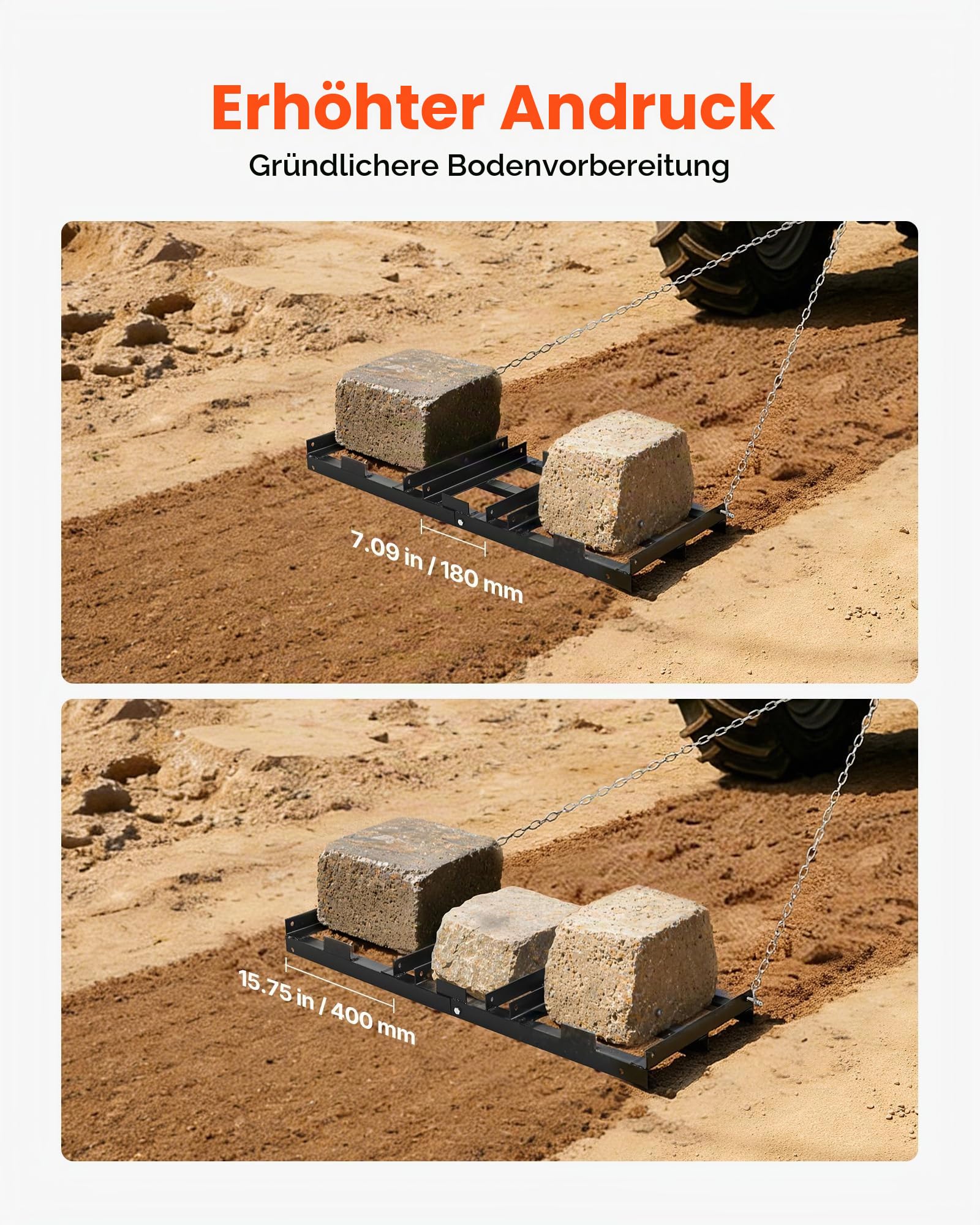 VEVOR Schleppegge 122x50 cm, Wiesenegge, Wiesenschleppe mit 183 cm Kette, Hochleistungs-Nivellierrechen, Verzinkter Stahl-Feldegge für Kiesauffahrten, Passend für ATVs, UTVs & Traktoren
