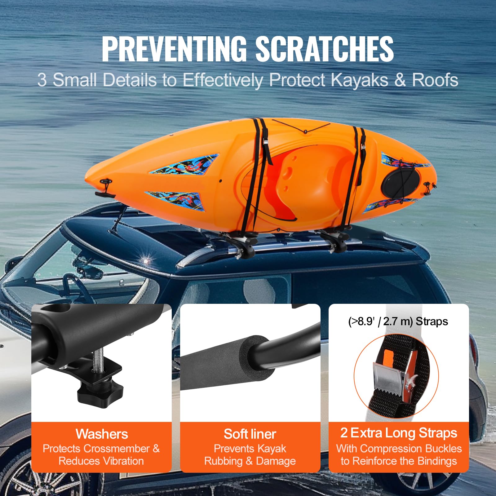VEVOR Porte-Kayak pour Toit 1 Paire, Barres de Toit Souples en J, pour Kayak, Planche de Surf, Canoë, SUV