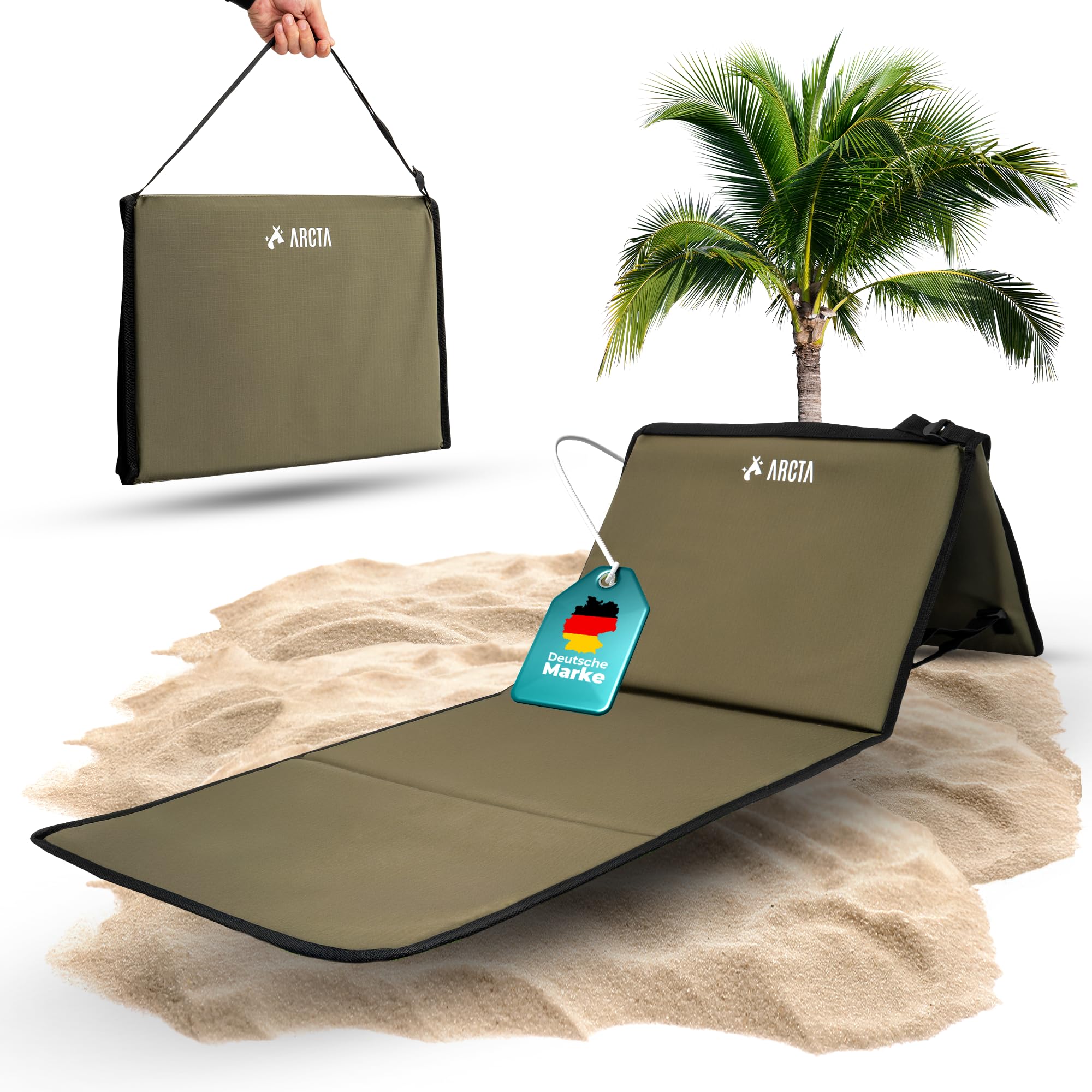 ARCTA® Campingliege faltbar leicht – Strandliege klappbar mit Rückenlehne – Ergonomische Camping Liege, Feldbett & Strandmatte – Reisebett Erwachsene, Campingbett für Outdoor & Strand