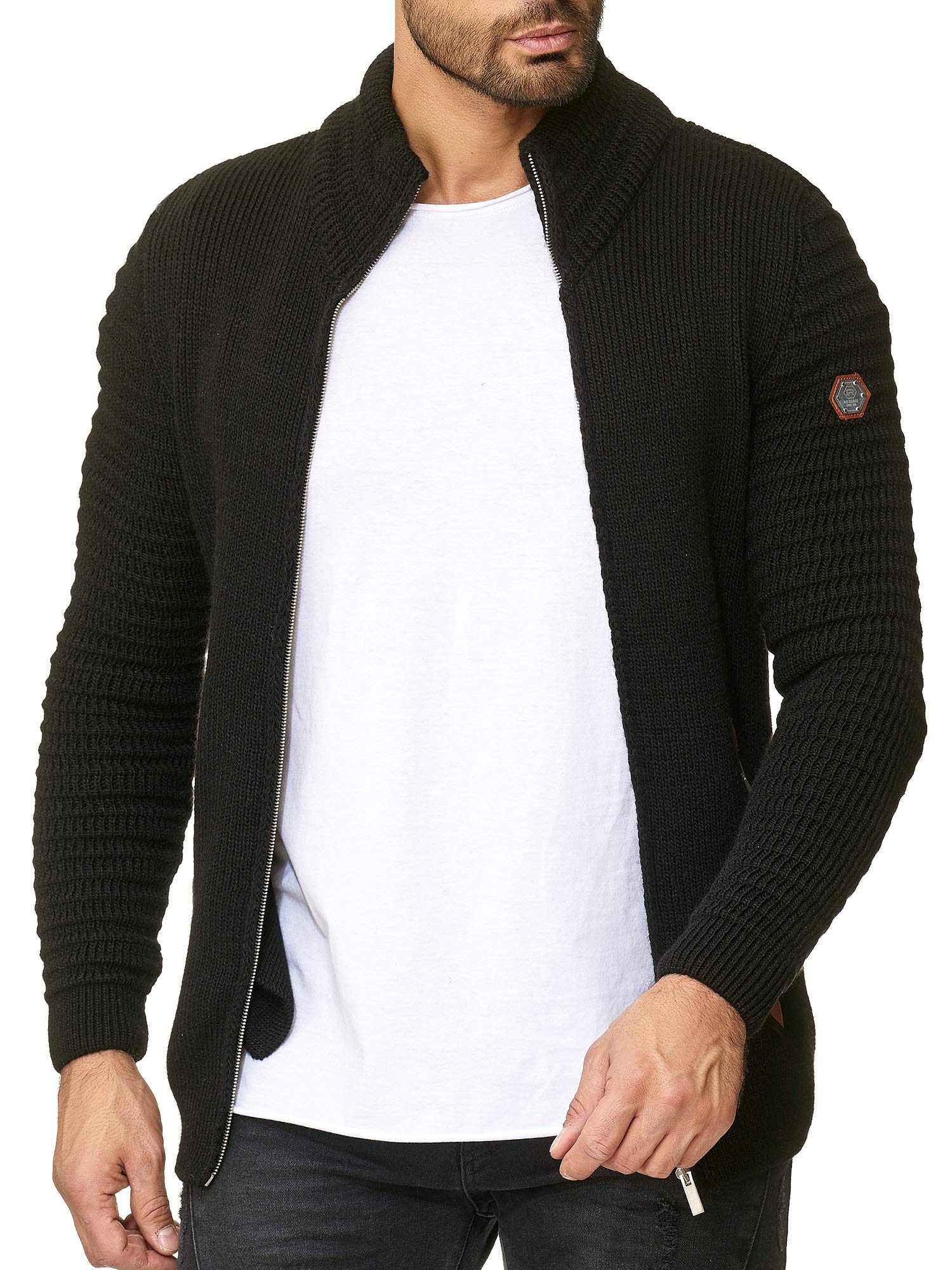 RED BRIDGE Cárdigan de Punto para Hombre con Cremallera y Cuello Alto