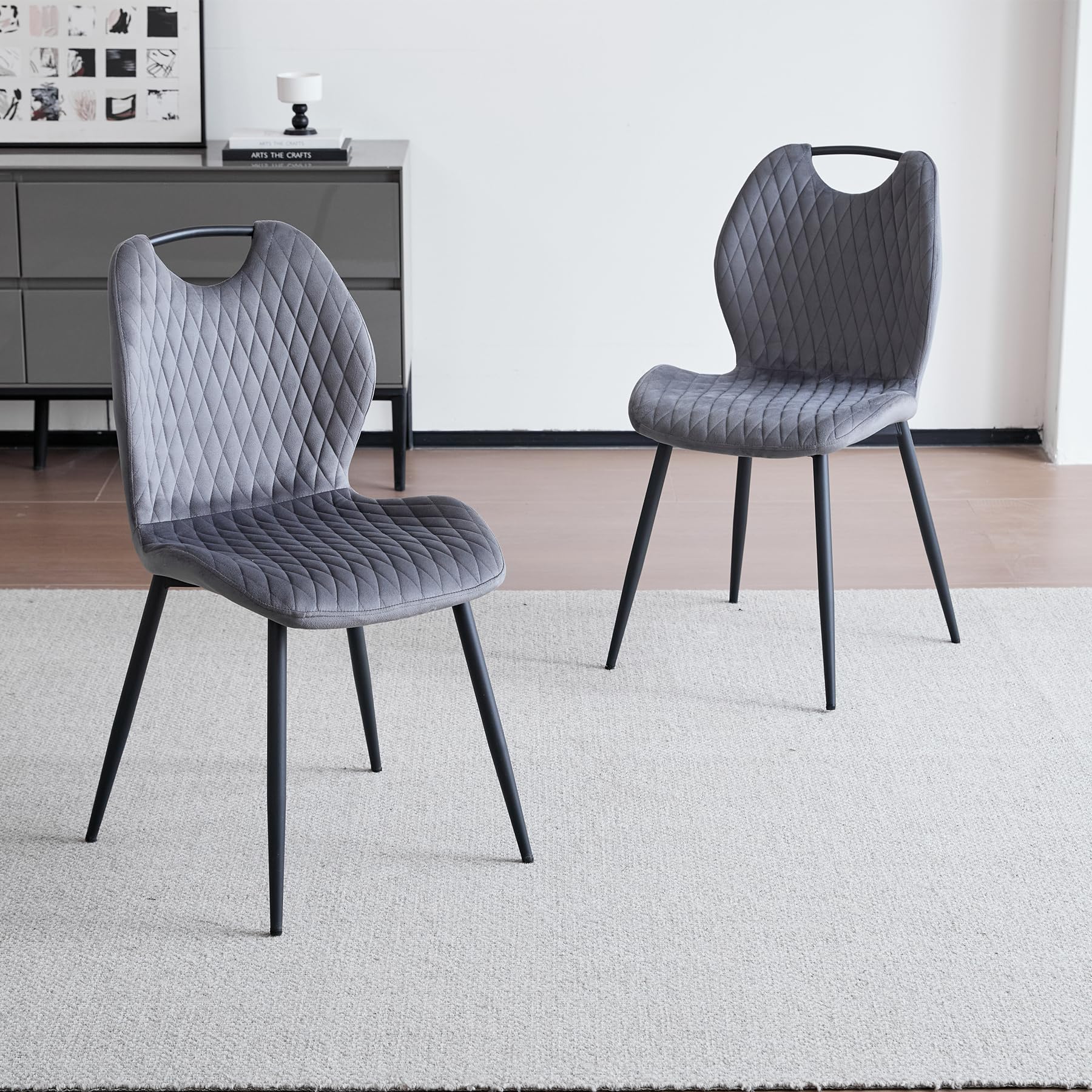 GrandCA HOME Juego de Mesa y Sillas de Comedor de 7 Piezas,Mesa Cuadrada de 140 cm,6 Silla de Comedor Tapizada en Terciopelo holandés,Adecuado para Cocinas,Comedores (Madera Clara+Gris)