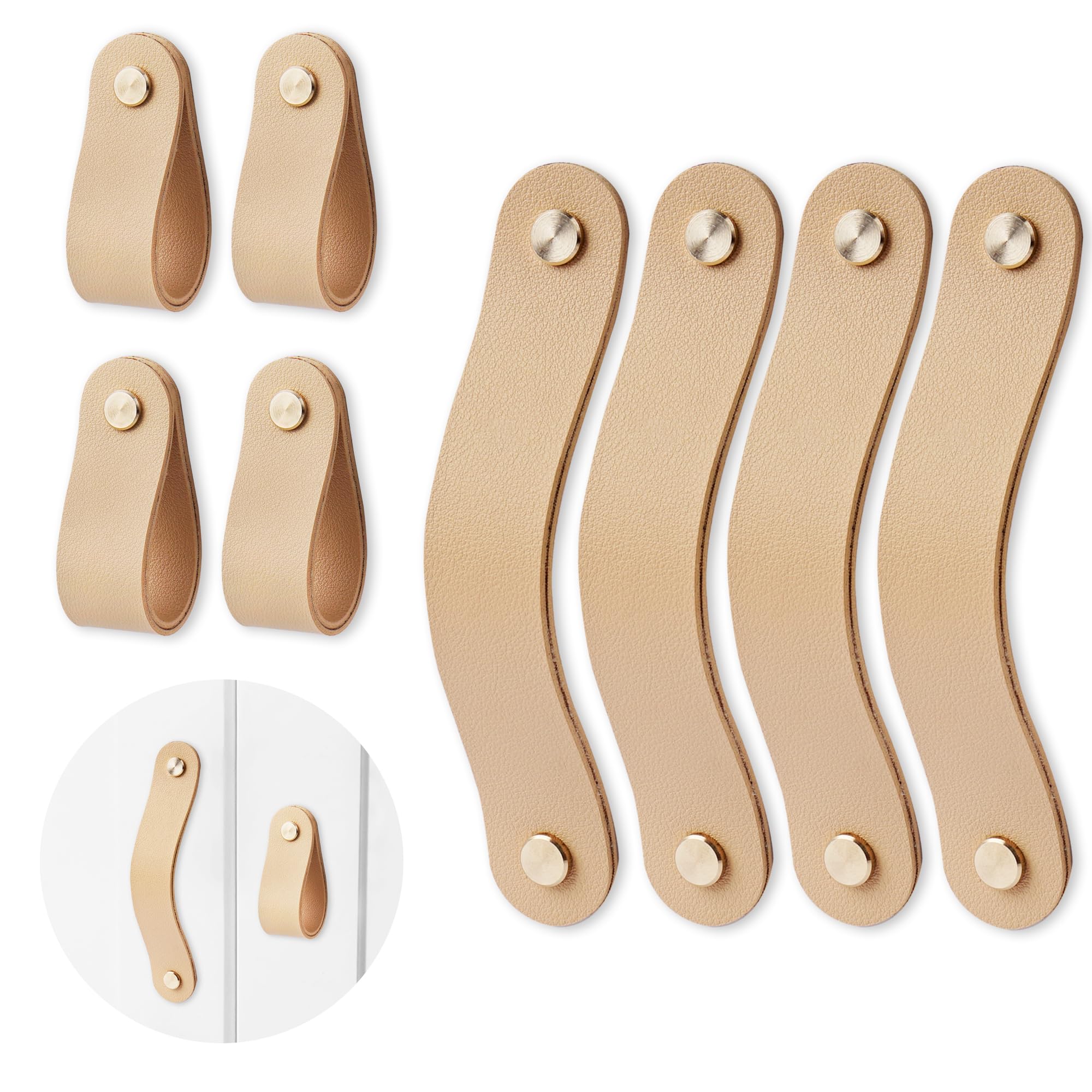 Czzmy 4-Light Brown 4Pcs Leather Drawer Handles Drawer Knobs Kitchen Cupboard Handles Leather Drawer Pulls,Door Knobs For Cupboards,Wardrobe,Dresser,Closet(4-Light Brown)