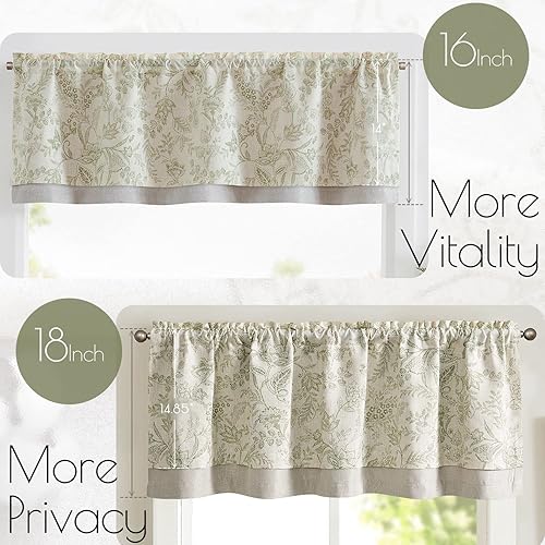 Miniatura 8 de jinchan Cortina de lino con cenefa de lino con estampado floral para cocina, cenefa opaca rústica para sala de estar, dormitorio, bolsillo para