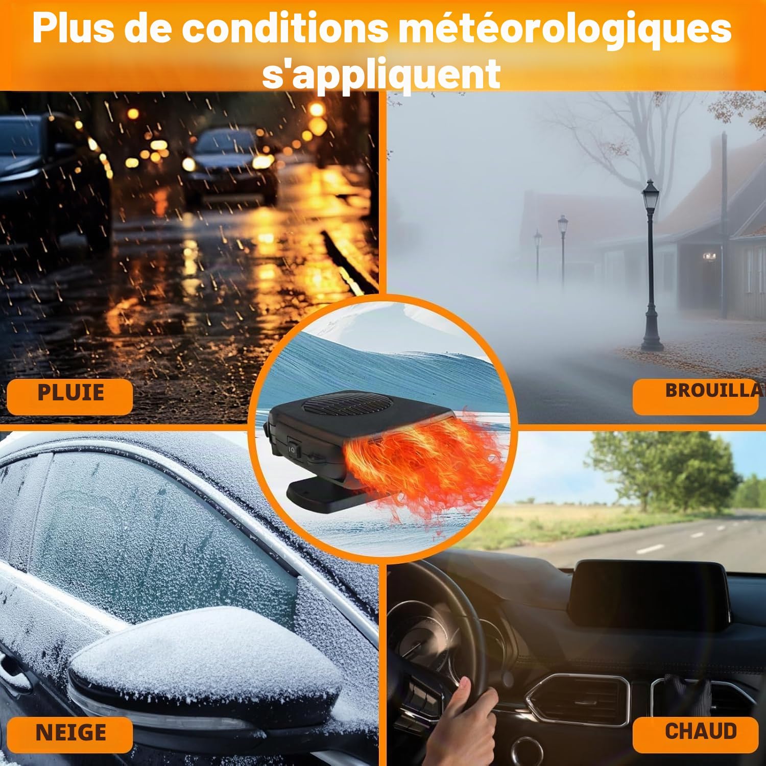 Chauffage de Voiture, 12V 200W Portable Chauffage Rapide - Dégivreur 2 en 1 - Chauffage et Refroidissement de Pare-Brise de Voiture - Se connecte à l'allume-Cigare - pour Voitures, SUV
