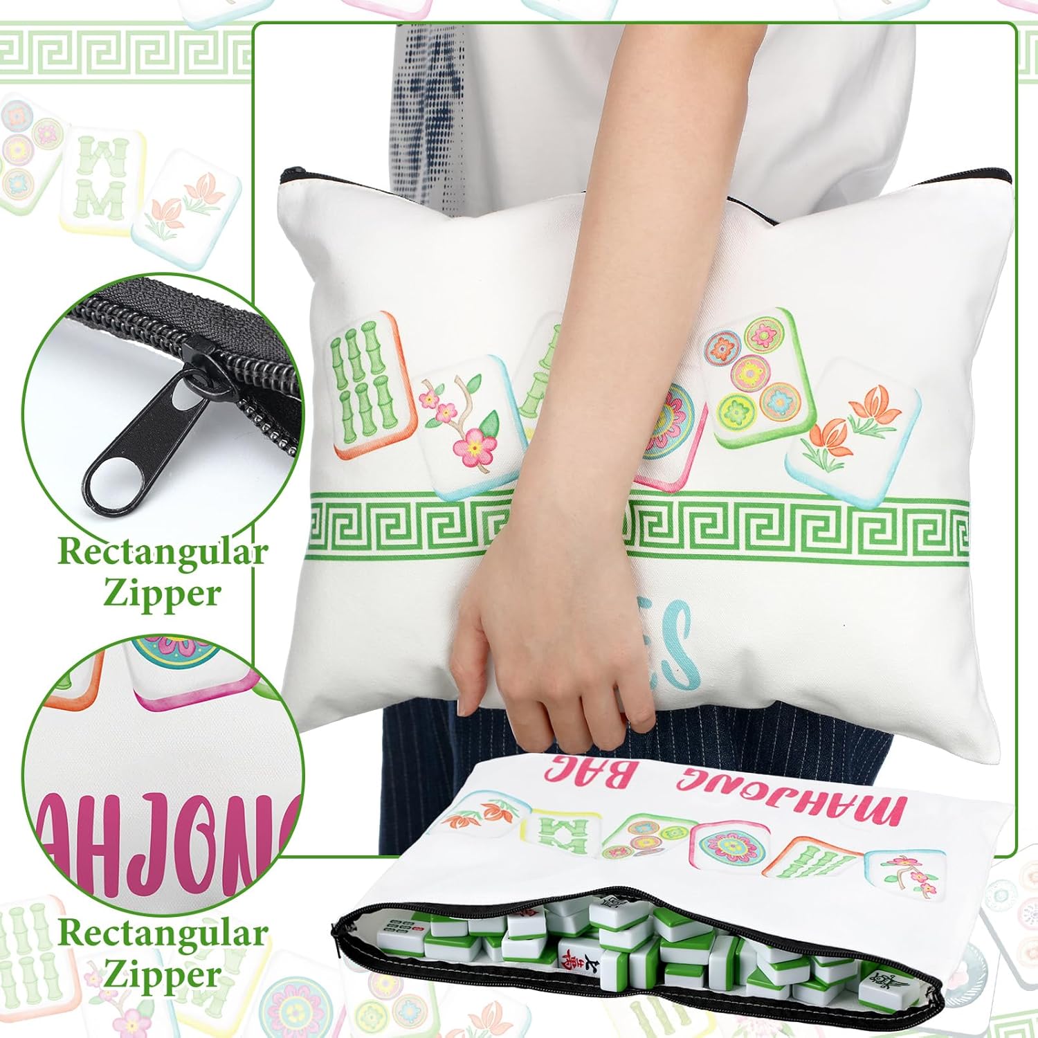 Amyhill 4 Pcs Mahjong Card Line Finder with 2 Pcs Tile Bags Acrylic Bright Mahjong Rules Helper Reader Gift for Lovers Beginners Travel Party Game Nights Accessories