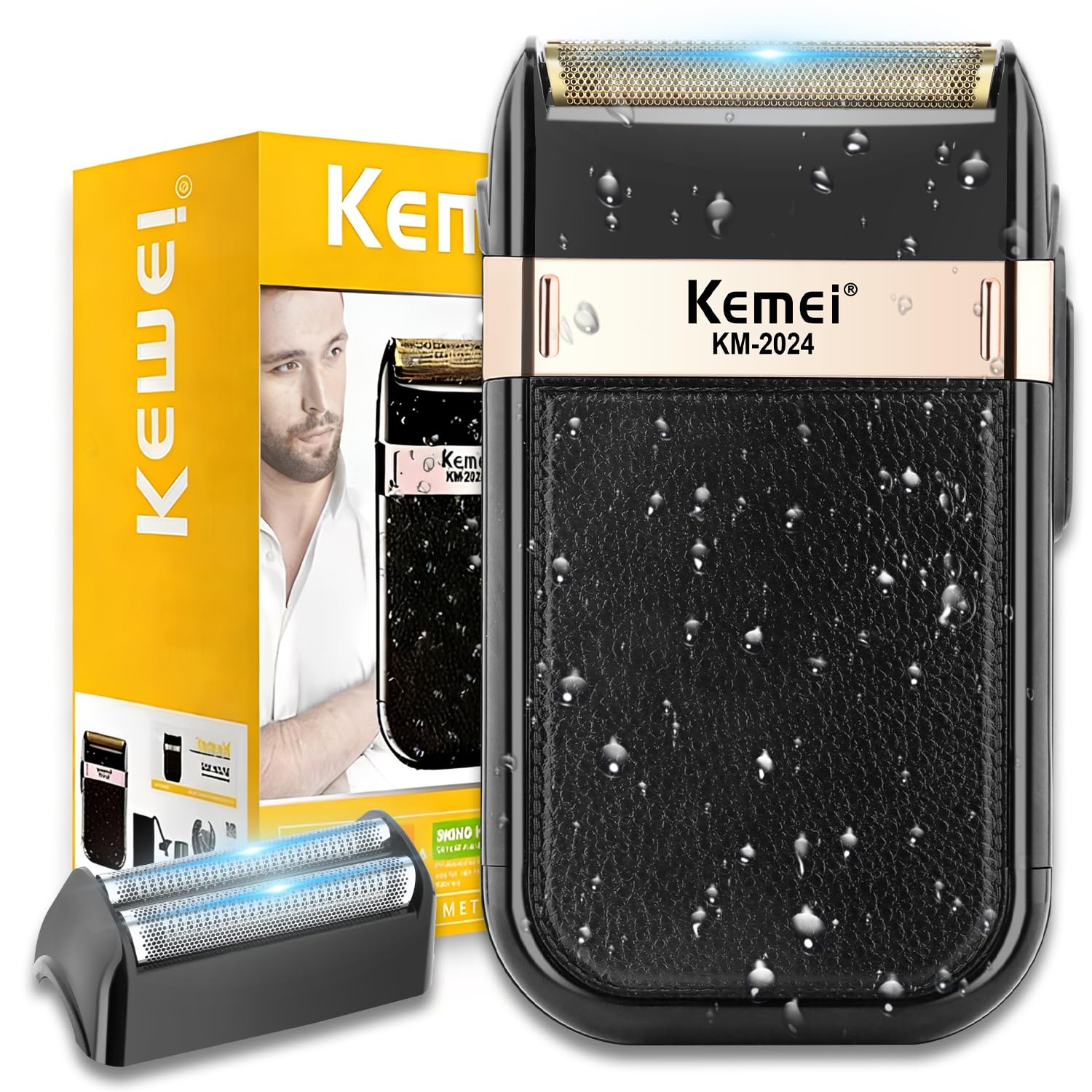 KEMEI Foil Shavers for Men, Electric Twin Blade Razor, Cordless Double Foil Barber Beard Skin Fade Shaver, 8000 RPM High Speed Motor, Waterproof USB-C Rechargeable Travel Shaver