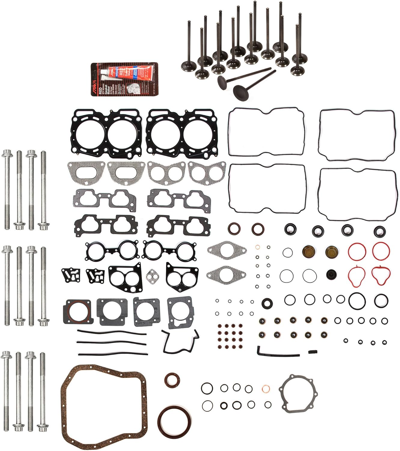 Evergreen FSHBIEV9012 Full Gasket Set Head Bolts Intake Exhaust Valves Compatible With 04-09 Subaru Impreza Legacy Forester Outback 2.5 EJ25 SOHC