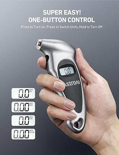 Miniatura 27 de AstroAI Medidor digital de presión de neumáticos con batería AAA reemplazable, 150 PSI, 4 ajustes, rellenos de calcetines para automóvil, camión
